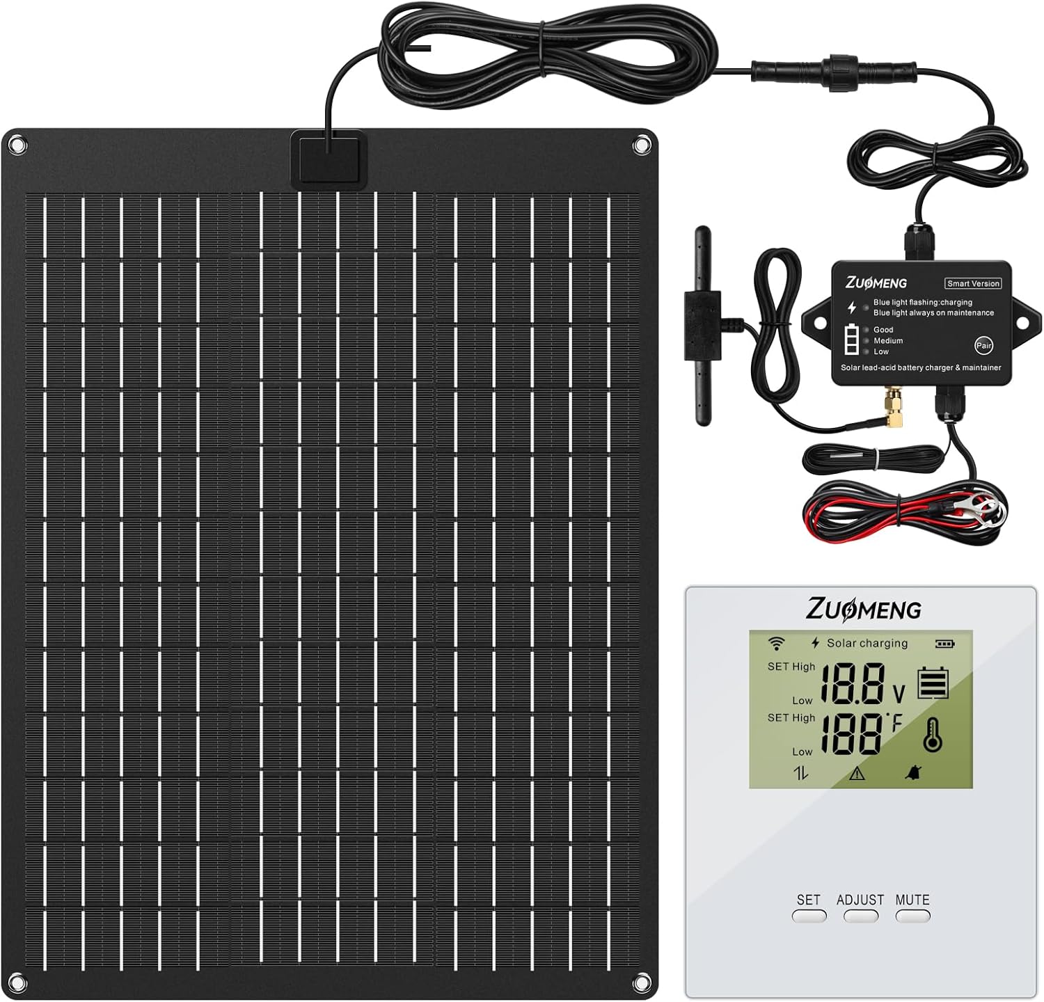 20W Solar Battery Charger Maintainer w/ Wireless Remote Monitor, Maintenance Pulse & MPPT Charge Controller, Real-Time Voltage & Temperature Monitoring for 12V Lead-Acid Batteries, HSCM-03