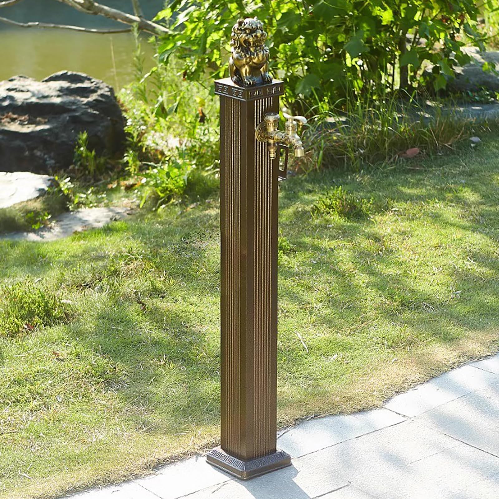 XBTGS Independent Water Column for Garden, Gold Colour – 113 cm/44 Inches Height, Double Outside Tap, Hydrant for Antifreeze Hose, Tap to P,Gold-113cm/44in