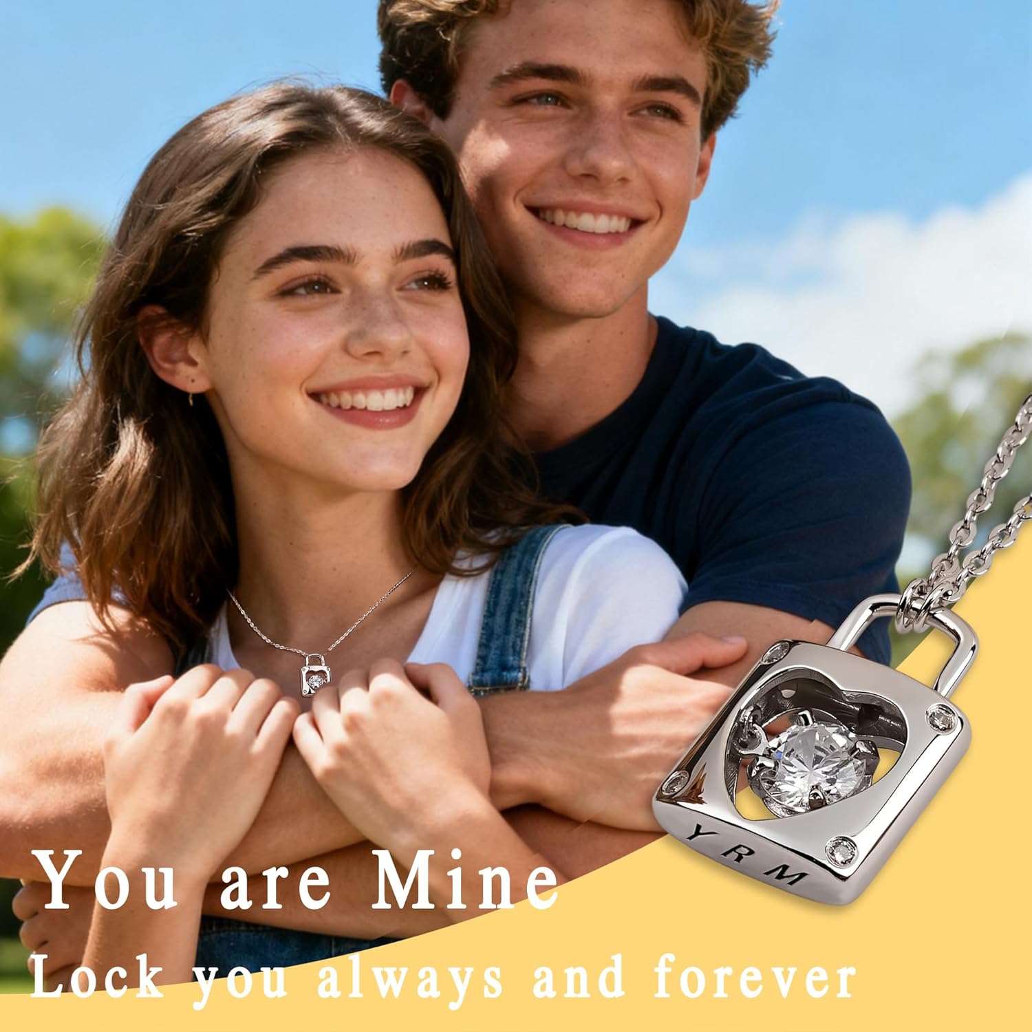 Sterling Silver Heart Lock Pendant Necklace – 'You Are Mine' Engraved, Lock Love Forever Symbolic Love Keepsake for Her Valentine's Day Anniversary Birthday Gift