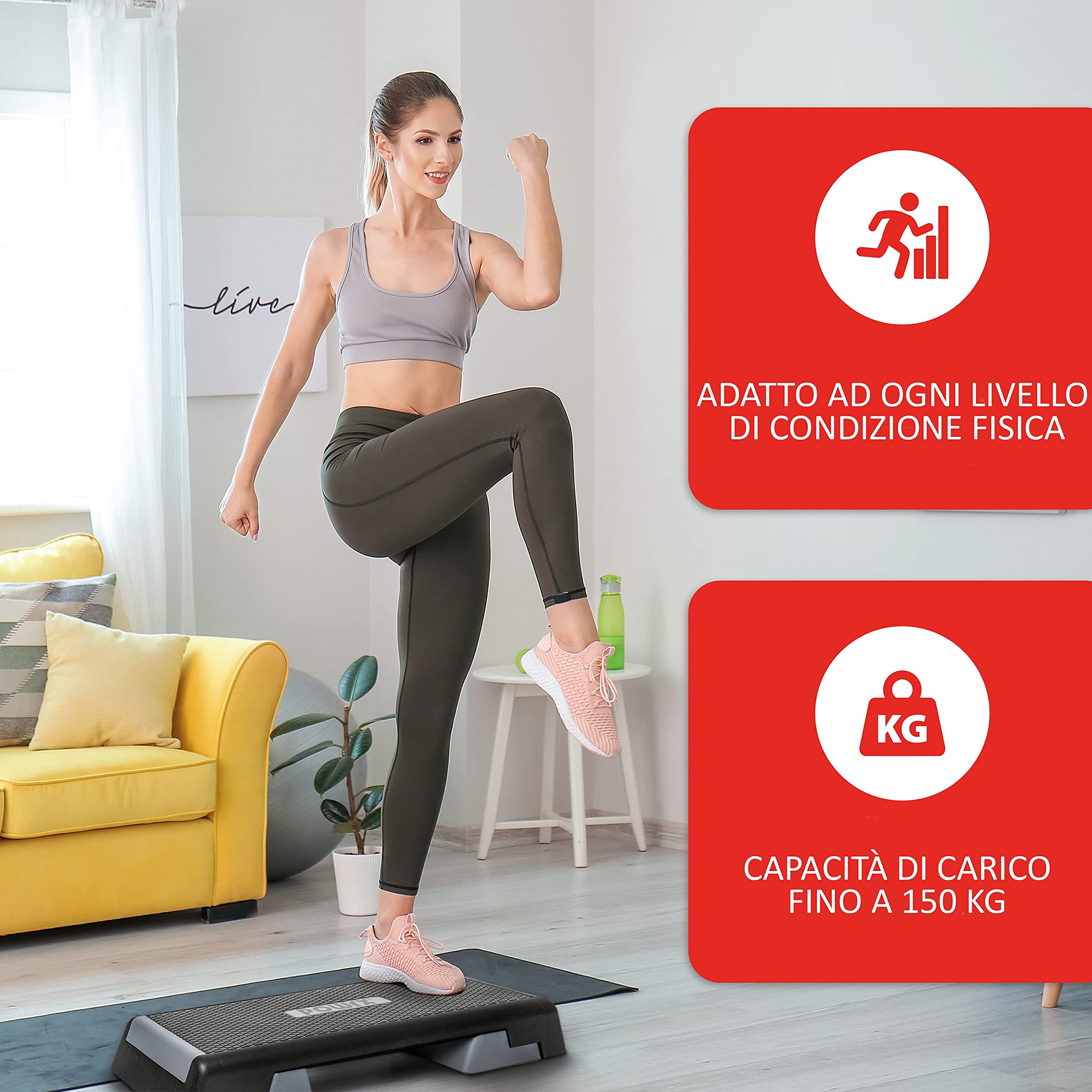 POWRX Step Aerobics Professional Fitness Stepper 89 x 34 cm Altezza Regolabile Antiscivolo