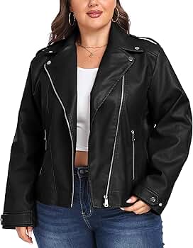 wantdo Women's Plus Size Faux Leather Jacket Lightweight Short