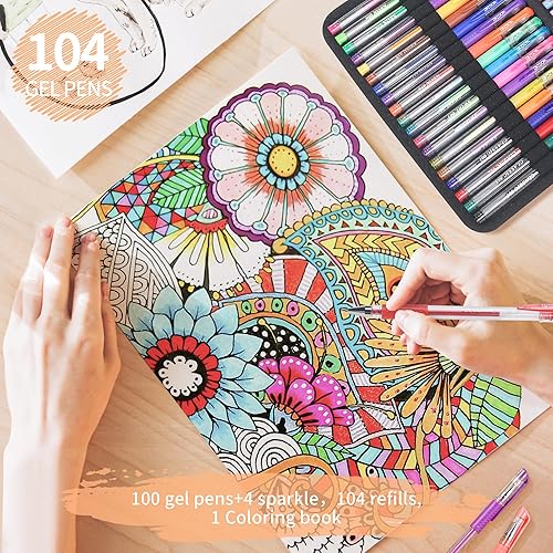 Miniatura 4 de Paquete de 202 bolígrafos de gel para adultos, 104 bolígrafos de artista que incluyen 100 bolígrafos de colores, 4 bolígrafos metálicos brillantes