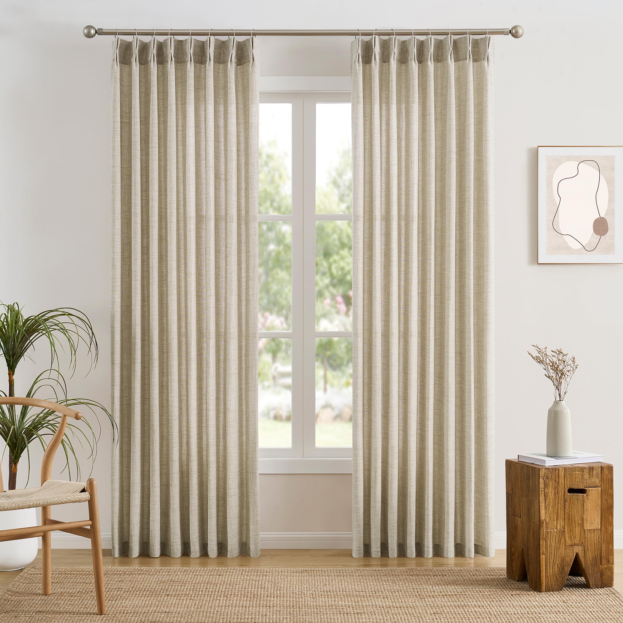 Photo 1 of Beige Pinch Pleated Sheer Curtains 105 Inches Long,W50 x L105 Inch Light Filtering Drapes for Kids Bedroom Nursery Privacy Back Tab with Hooks Semi Sheer Curtain 2 Panels Set