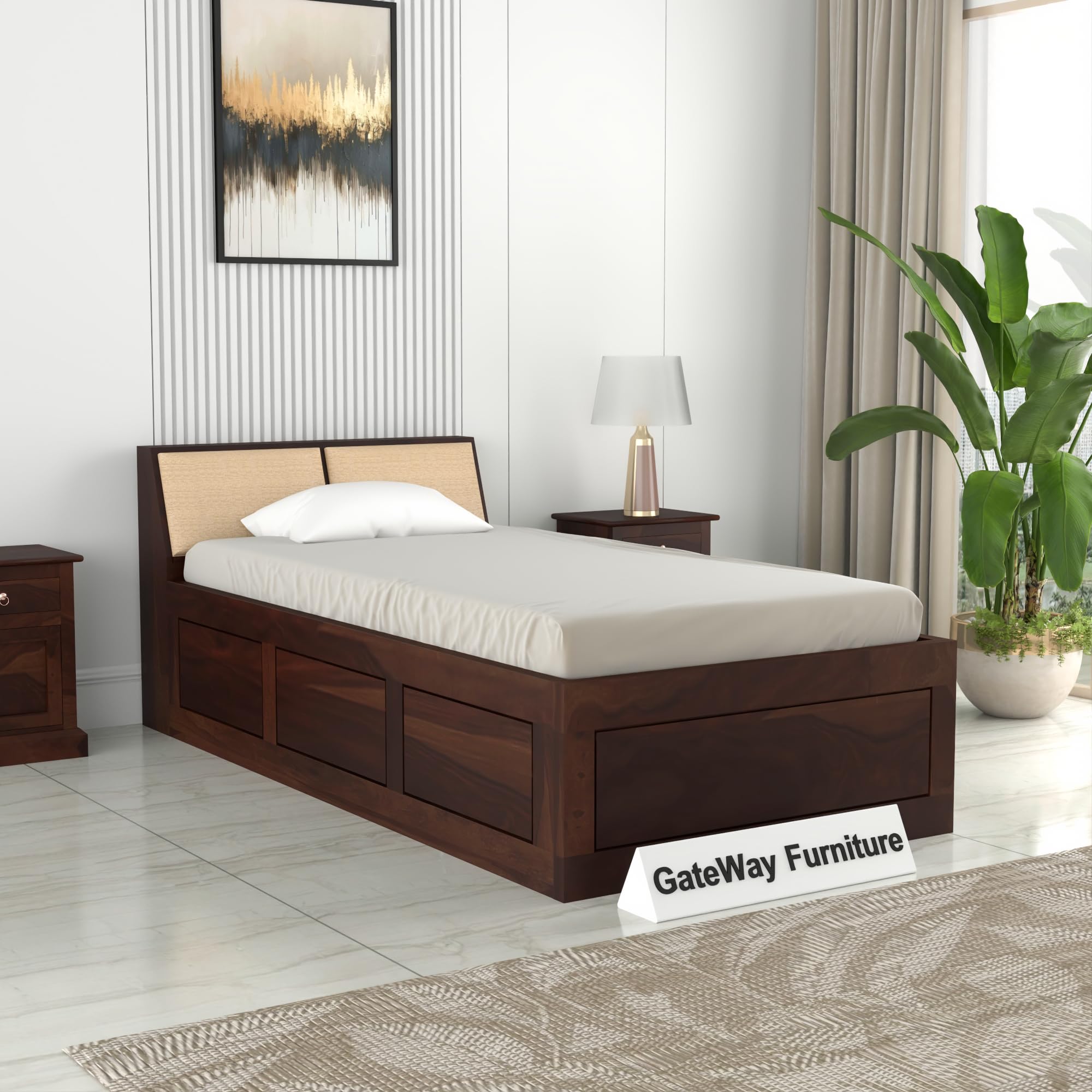 GateWay Furniture Solid Sheesham Wood Bed 6X4 Single Bed with Box Storage for Bedroom - Single Cot Wooden BedSingle Size for Living Room Guest Room - 12 Month Warranty (Walnut, 6X4 Box)-image-12