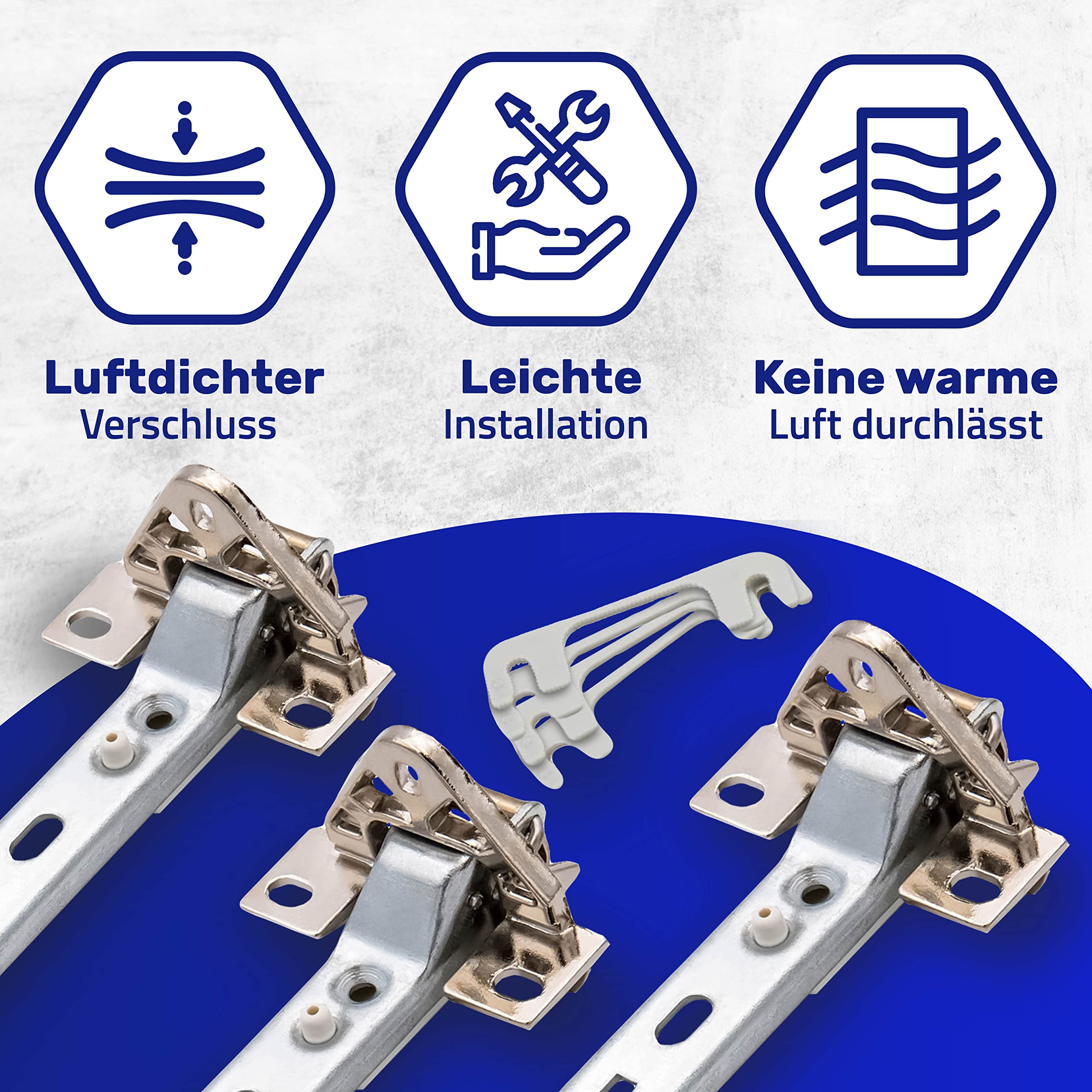Satz mit 3 Scharniere und 6 Unterlegscheiben 00268699 268699 5554870 zum Kühlschrank Tür Scharnier Reparaturset für Bosch für Siemens für Miele für Whirlpool für Philips Garantie 10 Jahre - Monteral