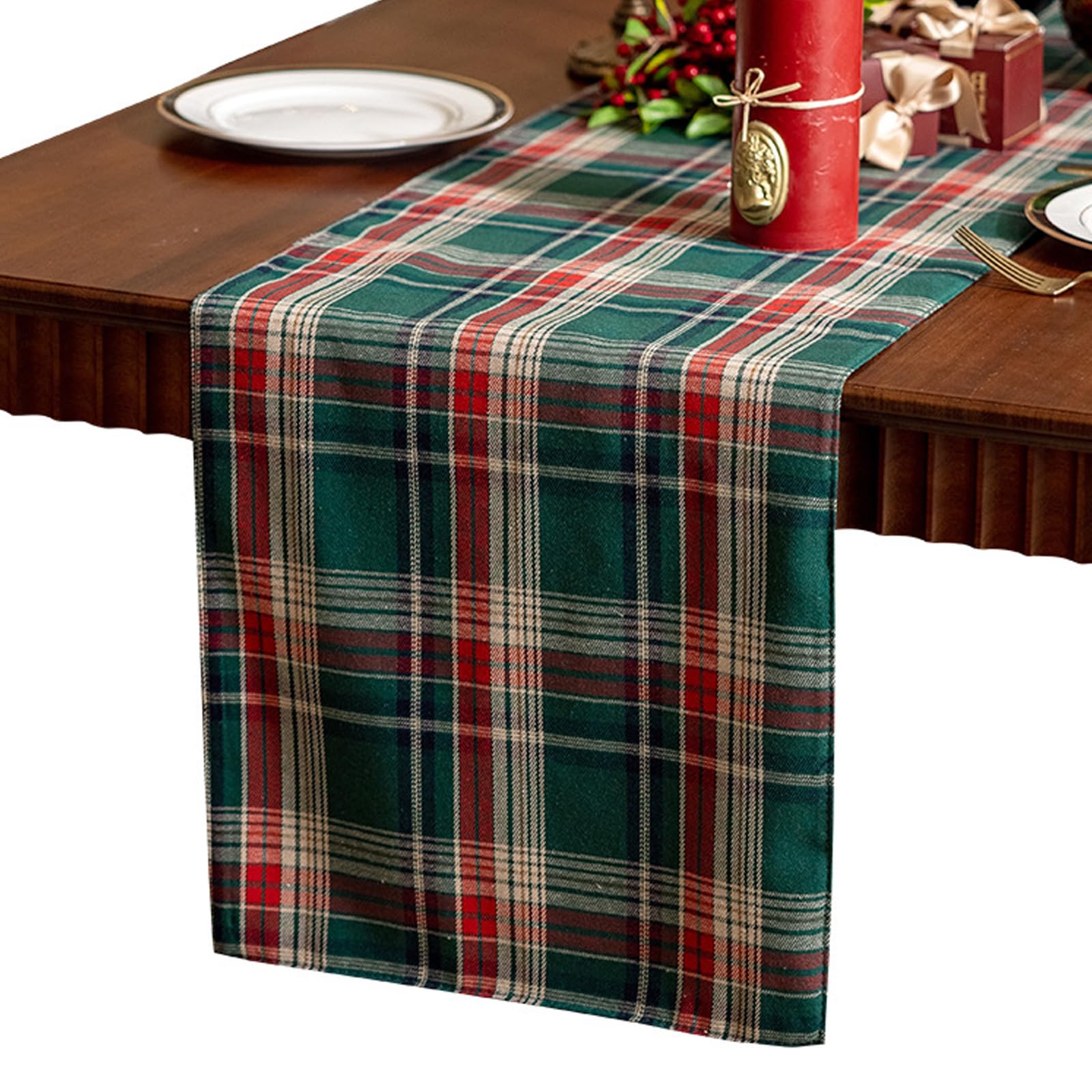 Tsophreniq Christmas Table Cover Flannel Fabric, Washable & Sturdy Holiday Decor for Dining Tables, Festive Red Table Runner