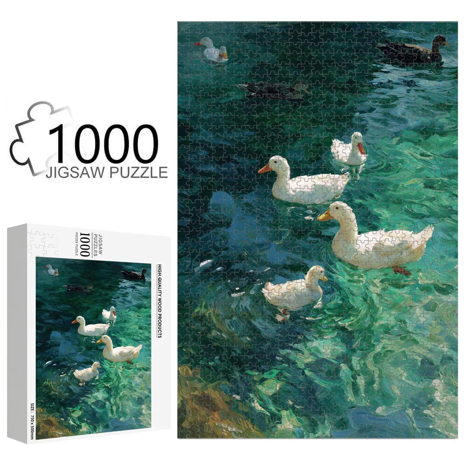 Puzzle 1000 Pièces, Canard & Vert Puzzle en Bois Durable 1T#1857 | Puzzle en Bois, Découpe de Précision, Encres aux Couleurs Vives, Loisir Relaxant, Décoration Intérieure, Cadeau, 50x75cm