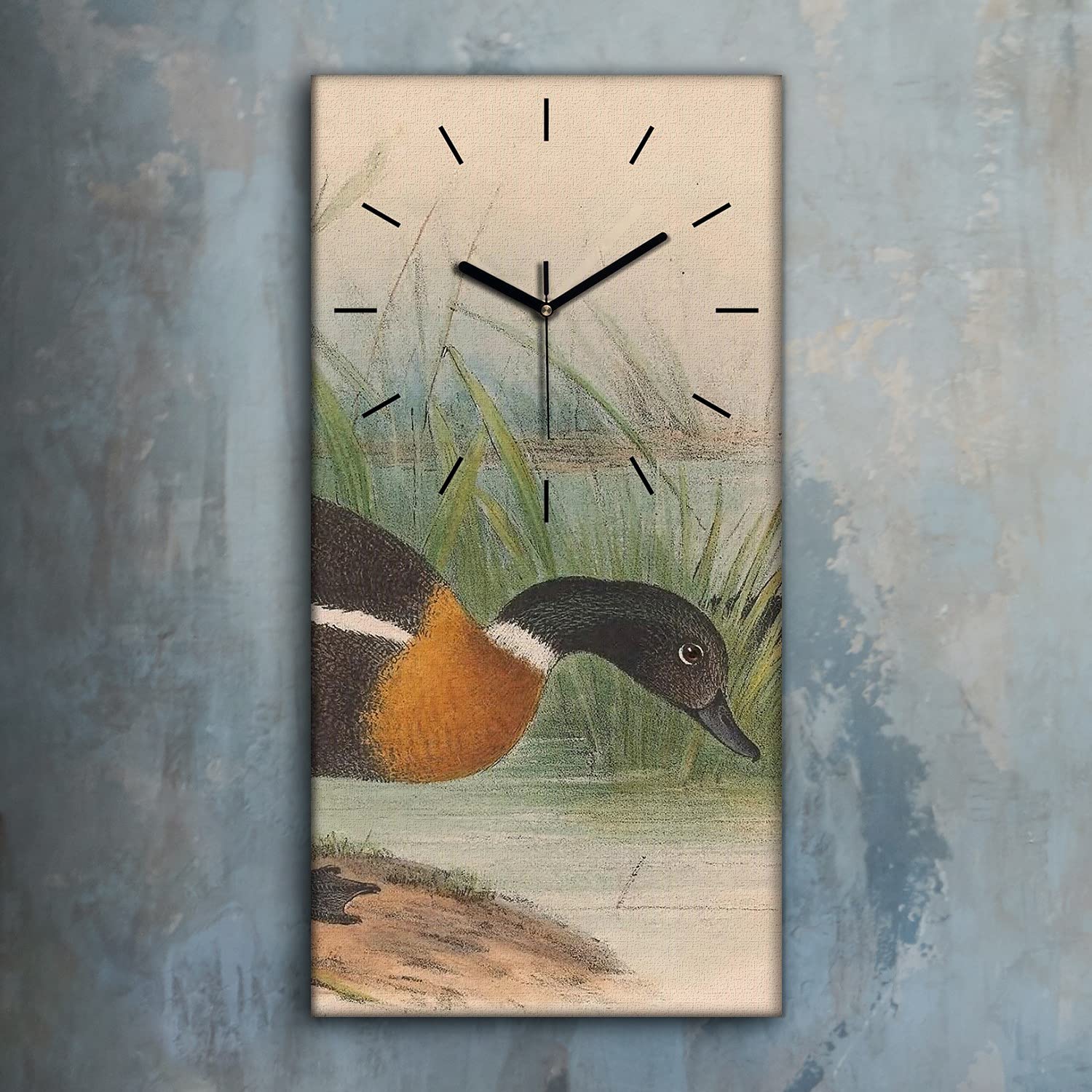 Coloray Leinwand Wanduhr – Mit Eisvogel-Motiv & Schwarzen Zeigern, Geräuschlose Uhr Für Moderne Wohnräume (60x30 Cm)
