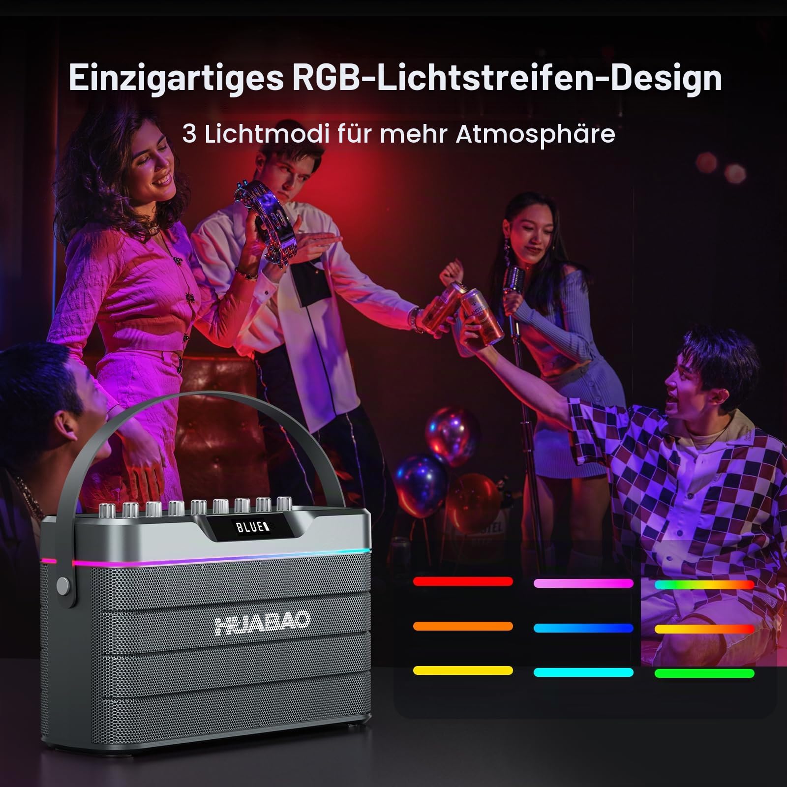 Karaoke-Maschine - 100W Bluetooth-Lautsprecher mit Super Bass, 2 drahtlose Mikrofone, tragbares PA-System mit LED-Leuchten, TWS-Paarung, Bass/Höhen/Echo-Einstellung, professioneller Lautsprecher