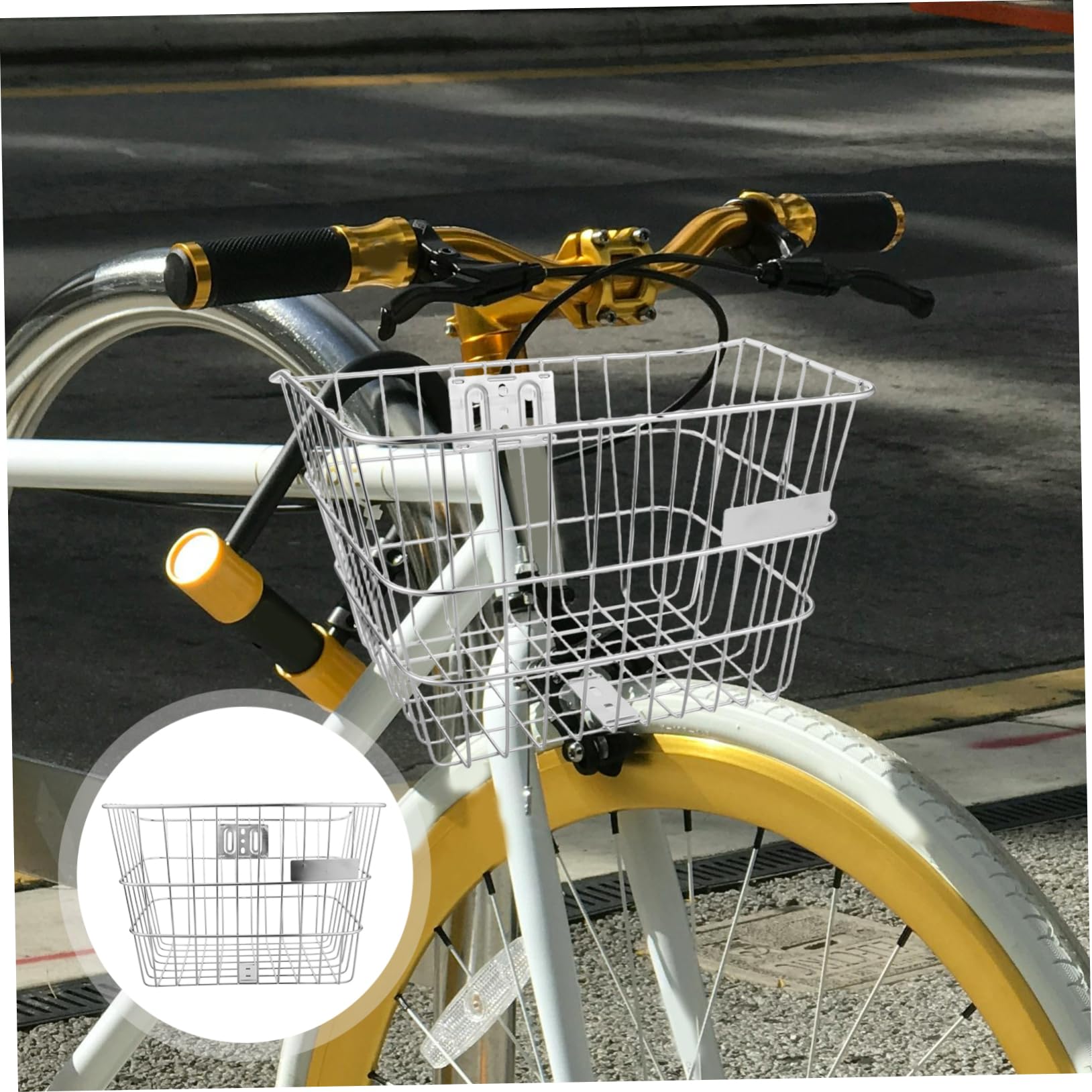 TOYANDONA Cesto Bici Frontale in Acciaio Inox Argento per Bicicletta | Commuting e Shopping, Struttura Robusta, Installazione Semplice, Design Intrecciato Elegante