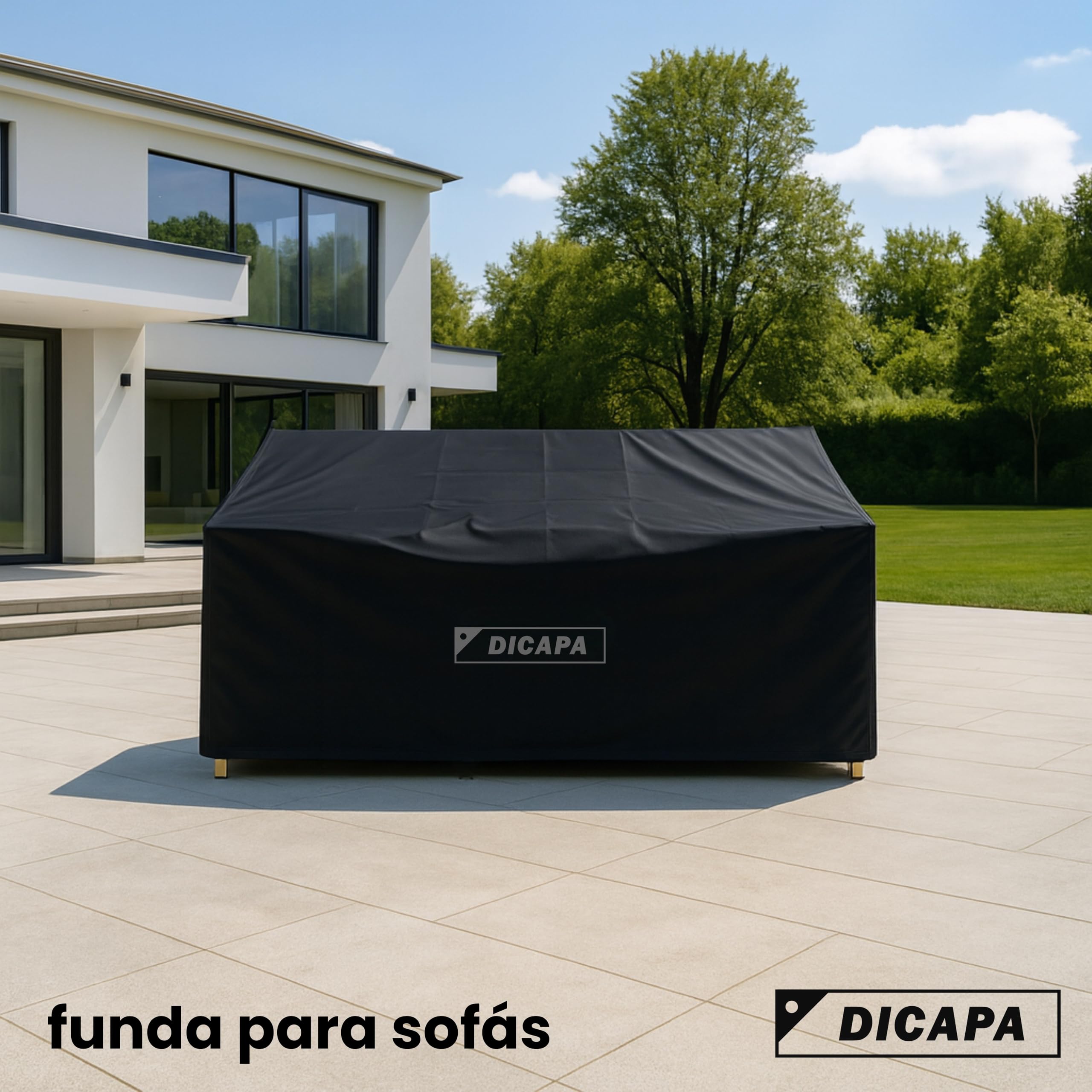 DICAPA Funda Sofa Exterior Impermeable 175x90x90cm Negro, Funda Protectora para Sofá de Jardín y Terraza, Protege tu sofá y muebles de exterior todo el año
