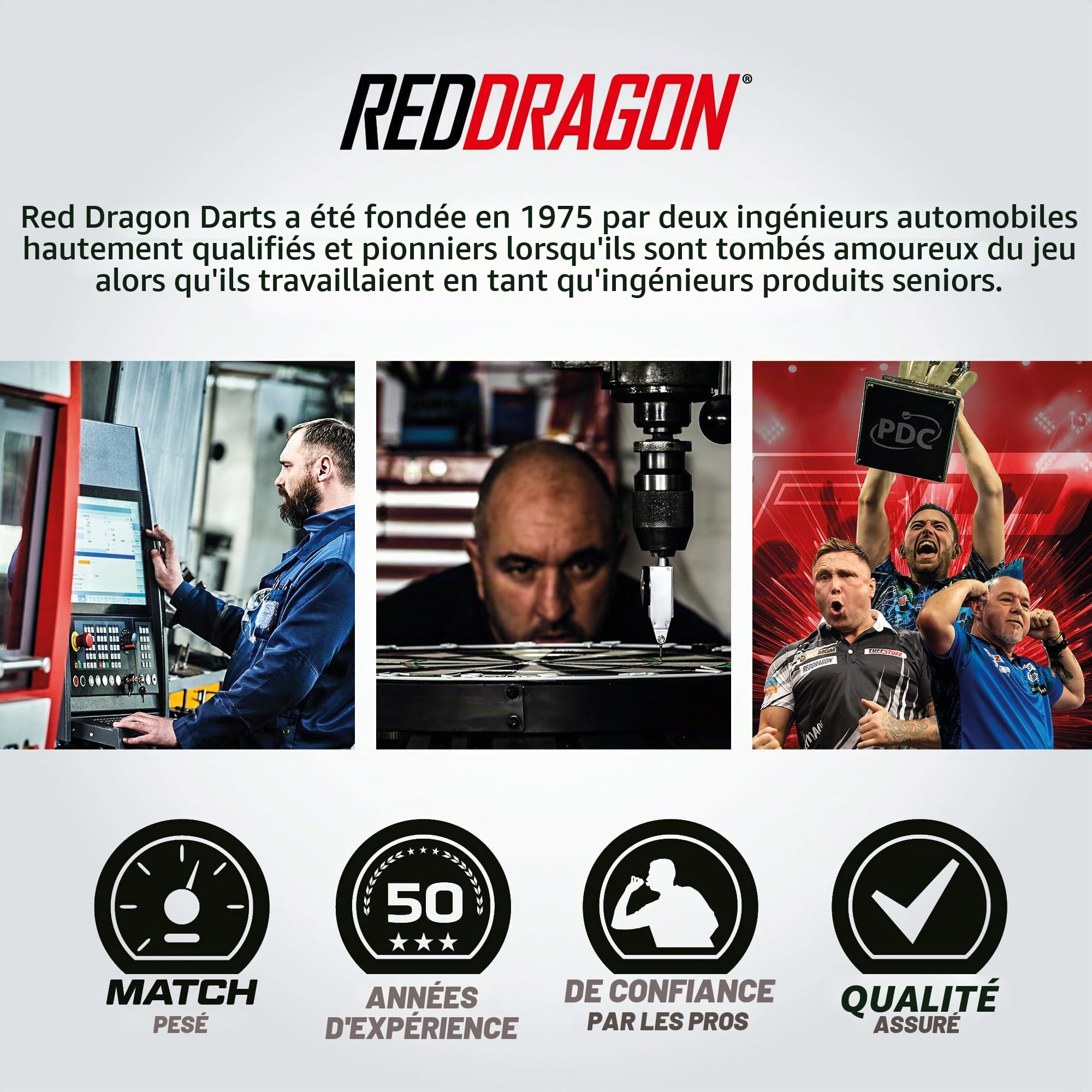 RED DRAGON Hell Fire 22g, 24g ou 26g Fléchettes Pointes Acier avec Ailettes et Tiges de Flechettes