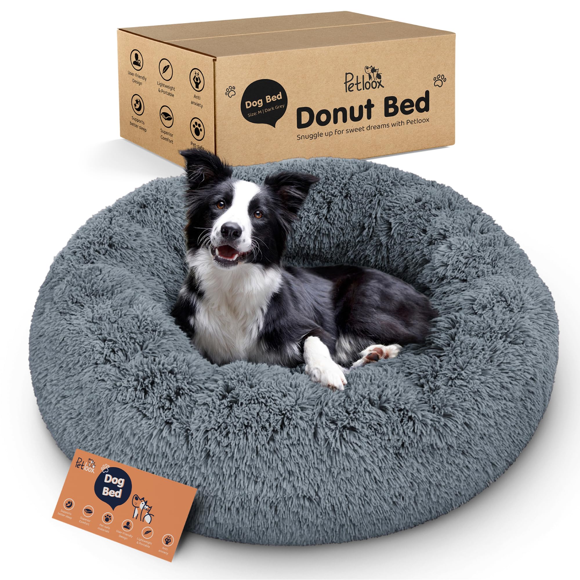 Petloox Donut Dog Bed - Premium Comfort for Anxiety Relief - Fluffy & Calming Design with Ultra-Plush Support | Cozy Round Dog Bed with Super Soft Circle Style