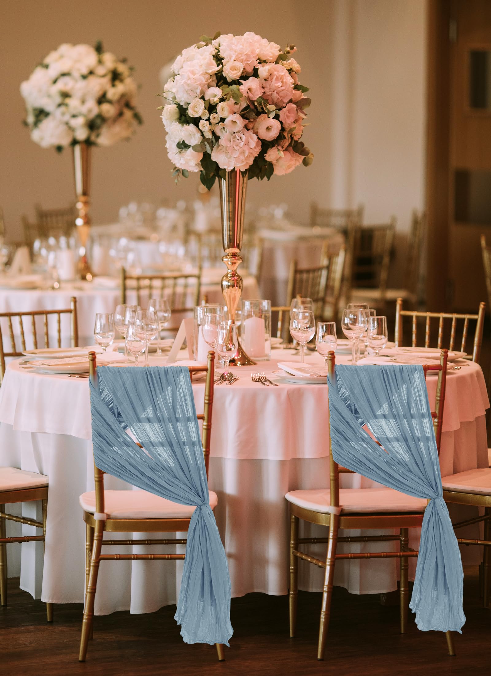 Seihtuch-Stuhlschärpen, Stuhlschärpen, Stuhl-Schärpen, Dekorationen, Universelle Stuhldekoration Für Hochzeit, Empfang, Bankett, Party, Staubblau