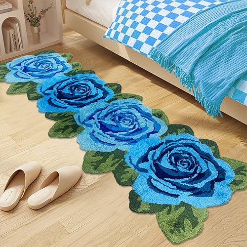 USTIDE Alfombra esponjosa de rosas para el suelo, alfombra suave y peluda de rosas hecha a mano, alfombras modernas lavables para el salón,