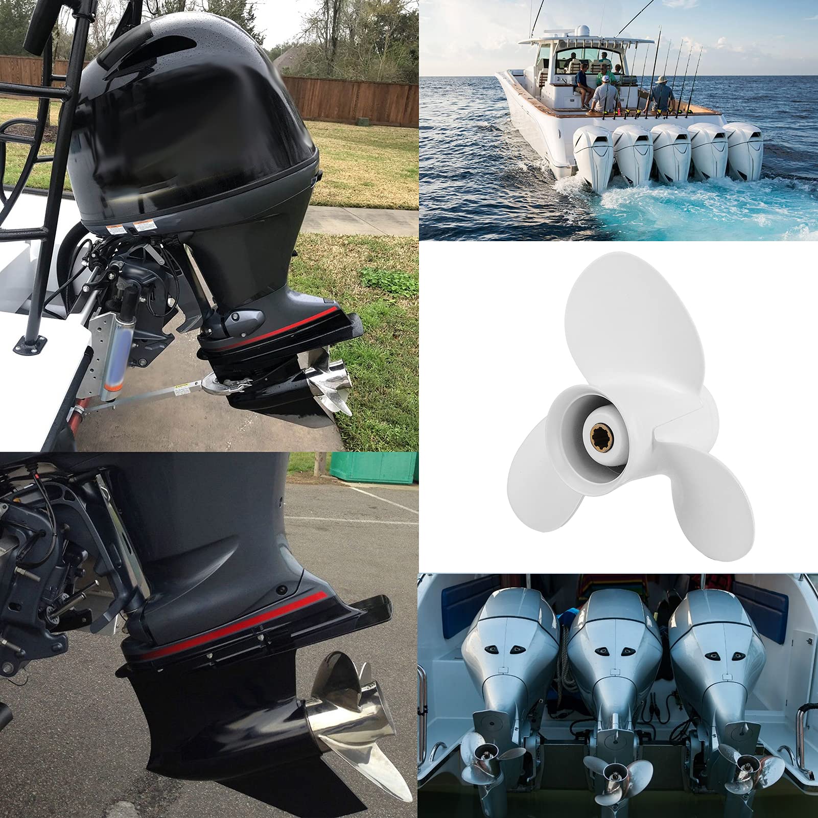 Qiilu Schrauben für Bootsmotoren, 3 Blätter Außenborder Propeller 9 1 / 4x8 Hochdruck 8 Zahn Passend für Yamaha Außenborder 9,9-15 PS Motor 63V-45947-00-EL