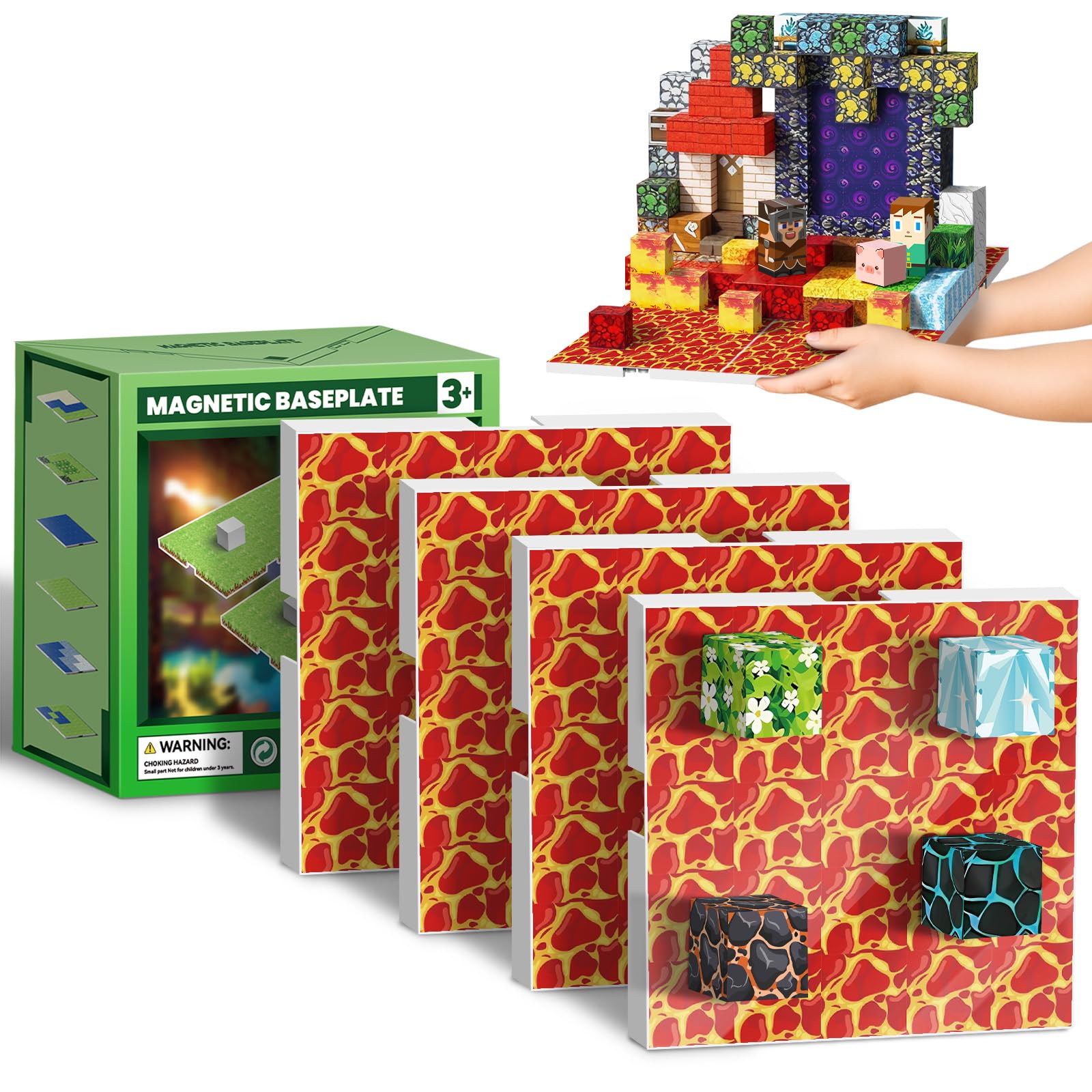 Magnetic Blocks Baseplate for Minecraft Magnet Blocks, 4PCS, Lava