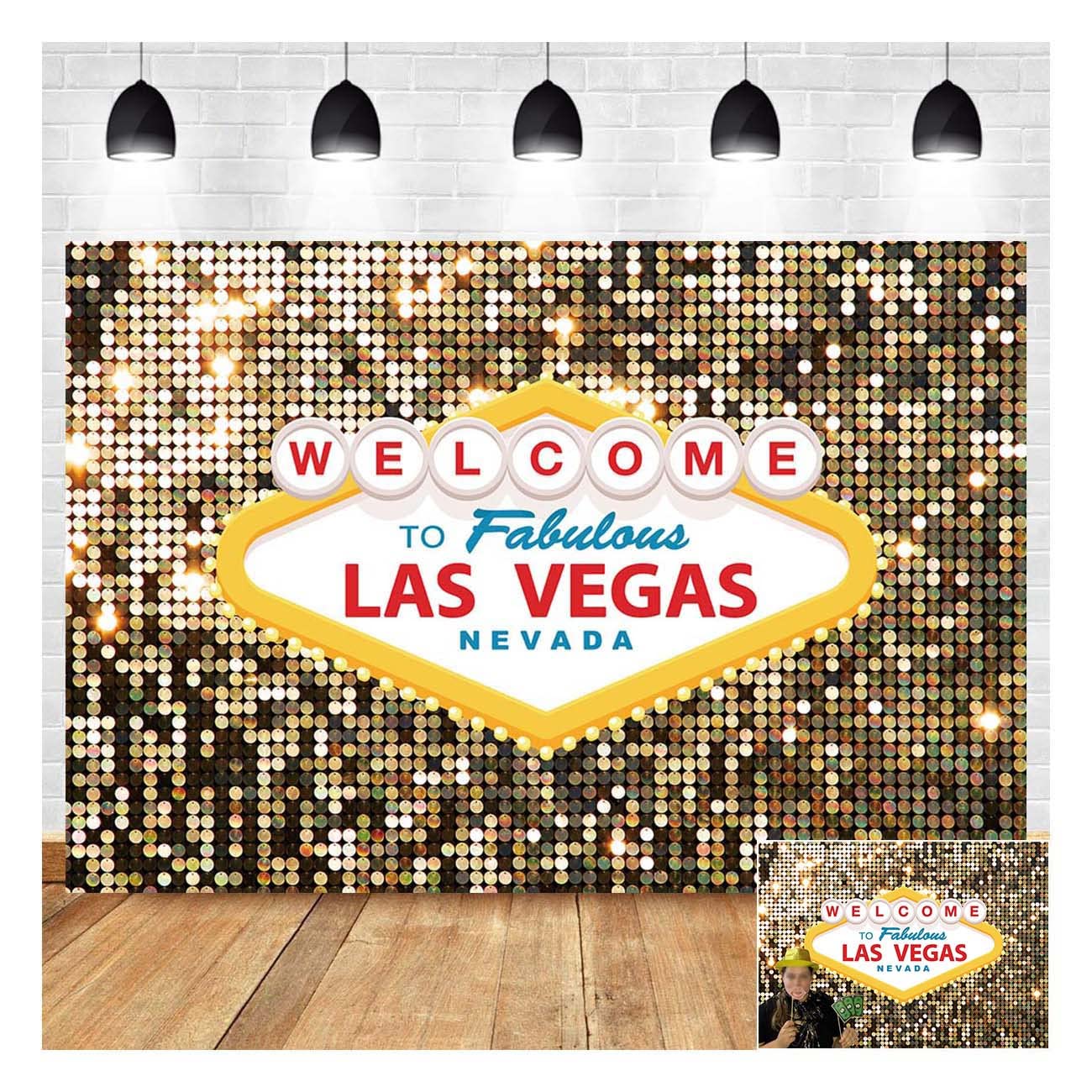 8x6ft Polyester Welcome to Las Vegas Photography Backdrops Fabulous Casino Poker Movie Themed Vintage Costume Dress-up Birthday Prom Ceremony Photo