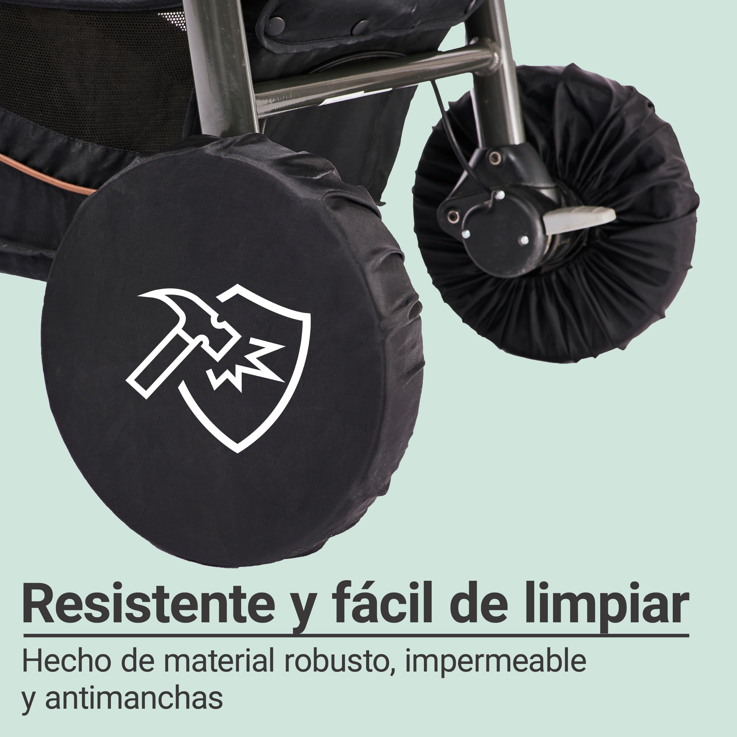 Zamboo Fundas Protectores de Ruedas para Cochecito | 4 Cubiertas Universales Impermeables para Rueda de Carrito Bebé | Antisuciedad para Casa y Coche | Lavables | Ajuste Seguro | Negro
