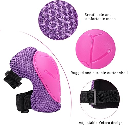 Miniatura 9 de SAMIT Rodilleras para niños de 3 a 8 años, conjunto de equipo de protección para niños y niñas, rodilleras y coderas con protectores de muñeca,