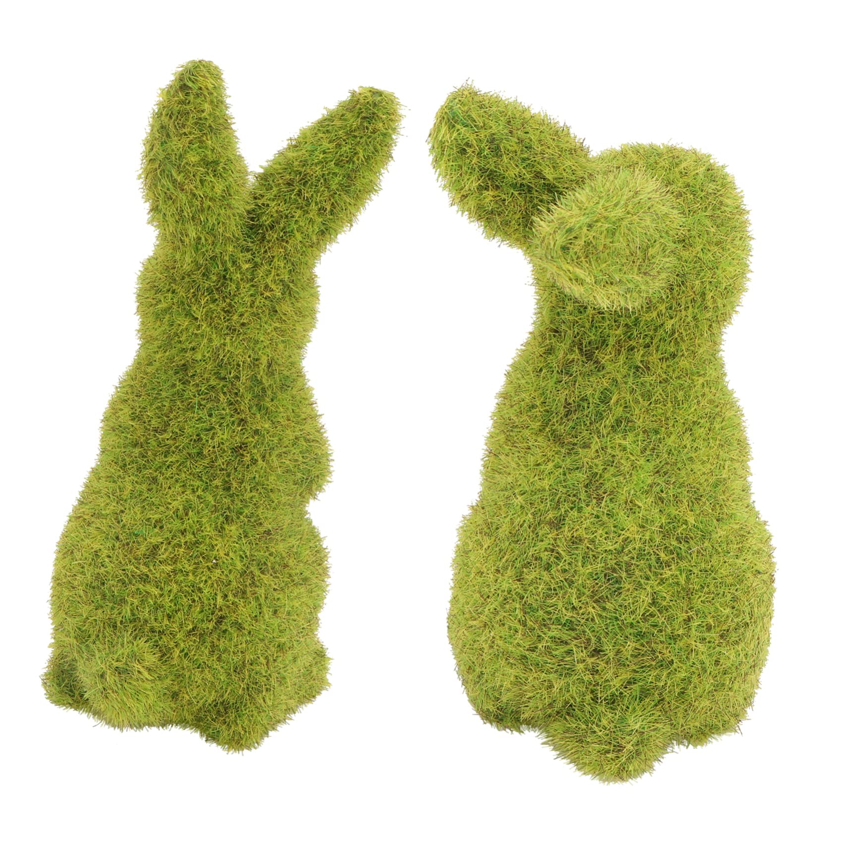 2 Stück Beflockte Osterhasen Dekoration aus Resin Grün für Garten und Wohnraum Frühlingsdekoration Osterschmuck