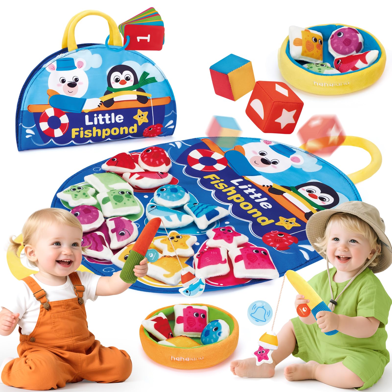 hahaland Baby Spielzeug ab 1 2 3 Jahr, Angelspiel für Kinder 6 12 Monate, 2 Angelruten - Farben Formen Lernspiele, Motorikspielzeug, Montessori Spielzeug, Fische Angeln Spiel, Geschenk Junge Mädchen