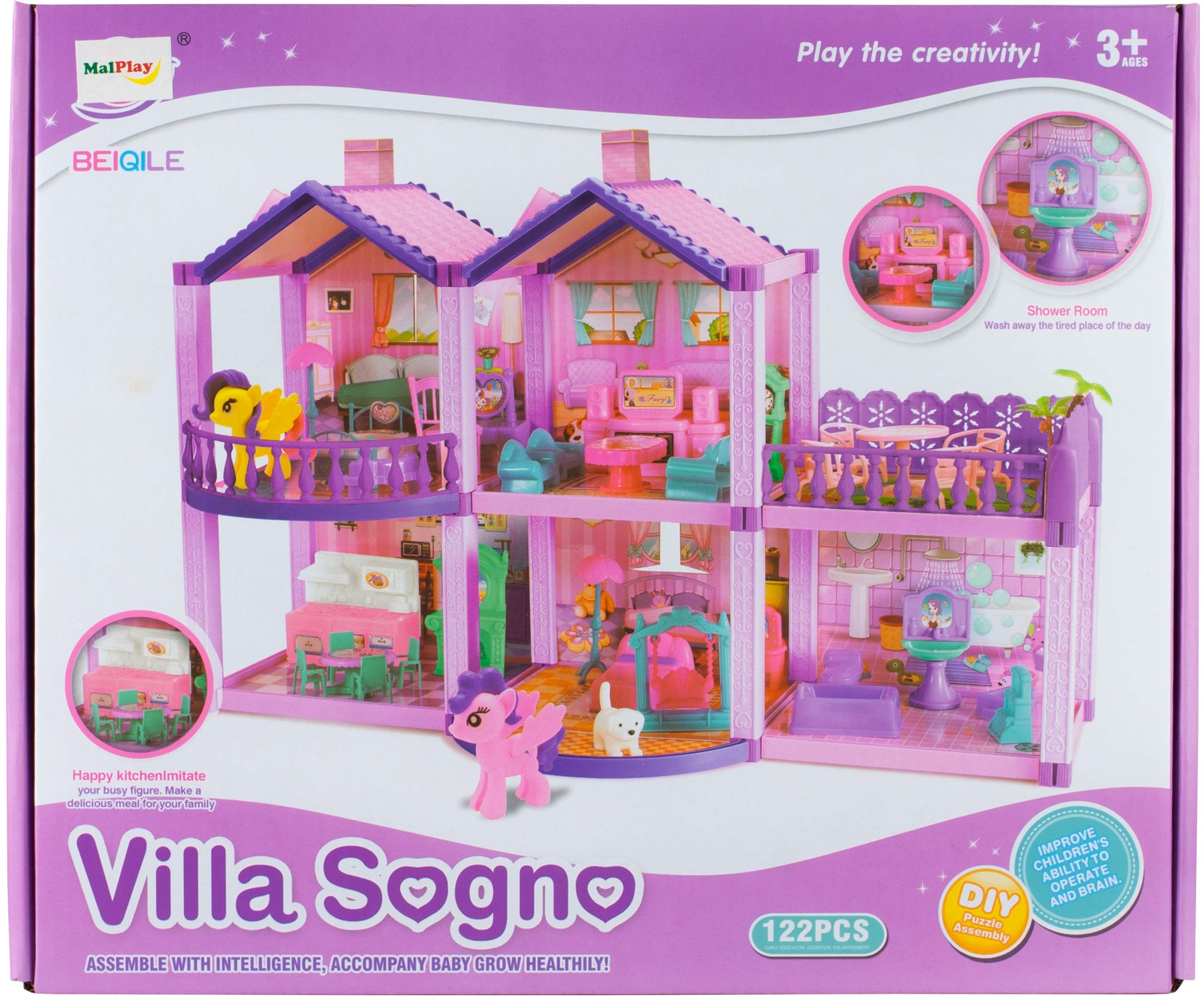 MalPlay 5901924222873 Domek dla Lalek Villa Dla Kucyków, Wielopiętrowy Dom, Wielokolorowy
