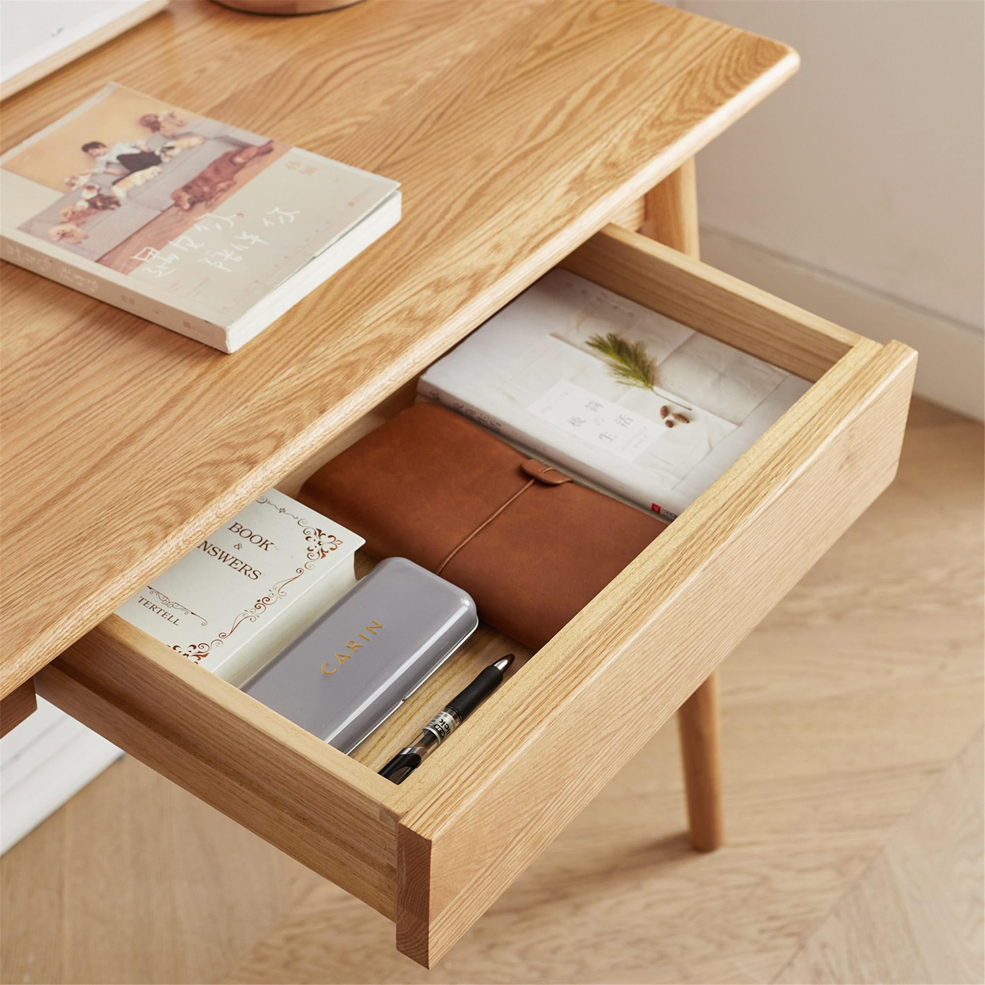 Amazon.com: WEALTHGIRL Modern Solid Wood Desk, Natural Oak Wood