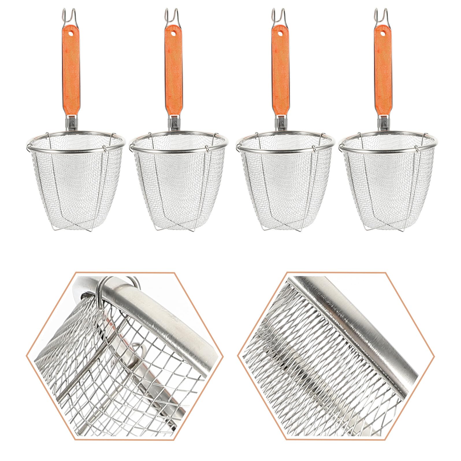 IMIKEYA 4 Stück Nudelsieb Edelstahl Feines Siebgewebe mit Holzgriff Ergonomisch Küchensieb Abtropflöffel für Pasta und Gemüse
