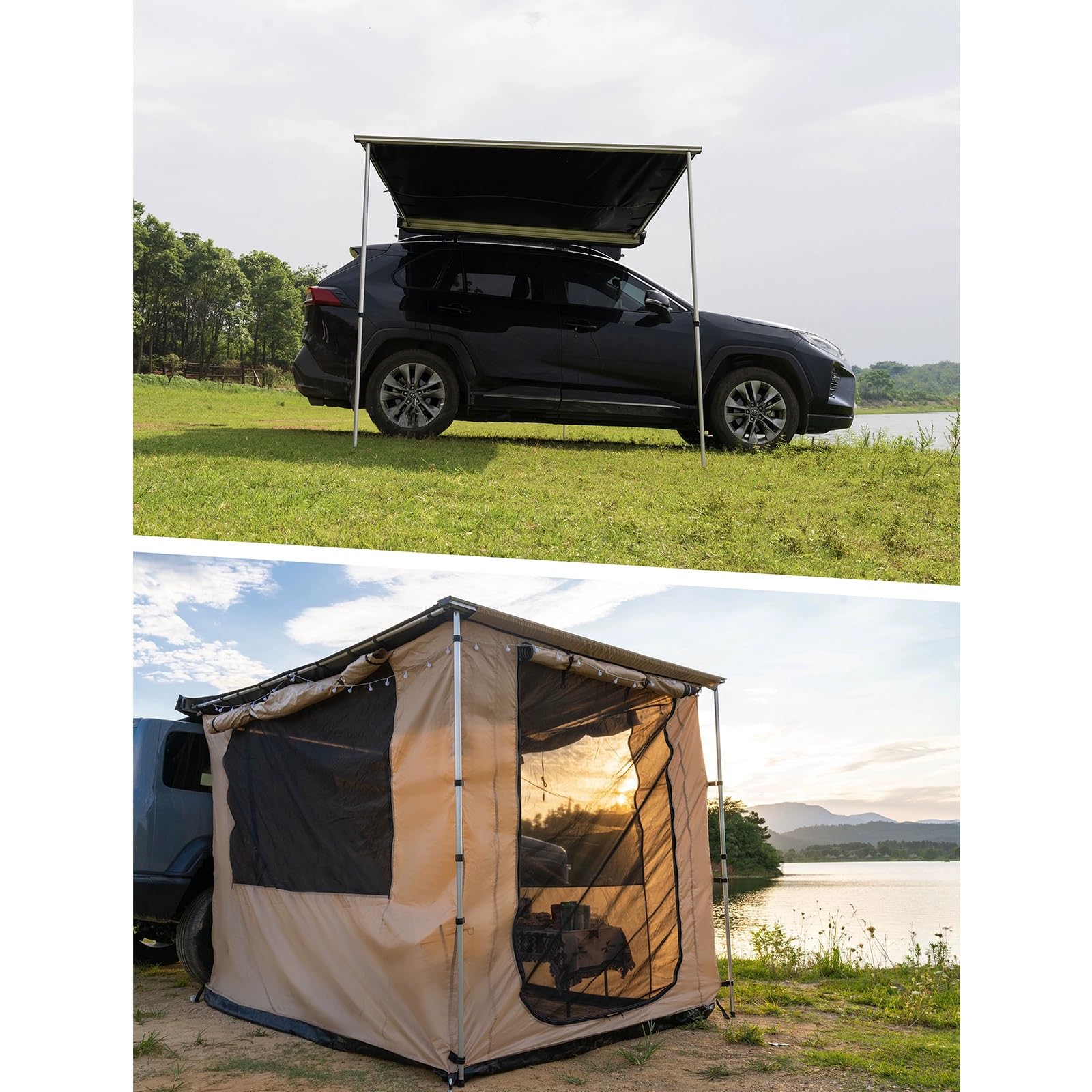 Markiza Boczna Samochodu, Namioty SUV Na Kemping, Wiata Kempingowa z 2 Drzwiami I 2 Oknami Z Siatki, Osłona Przeciwsłoneczna UPF 50+, Rama Aluminiowa, Regulowana Wysokość (Size : 200x300cm)