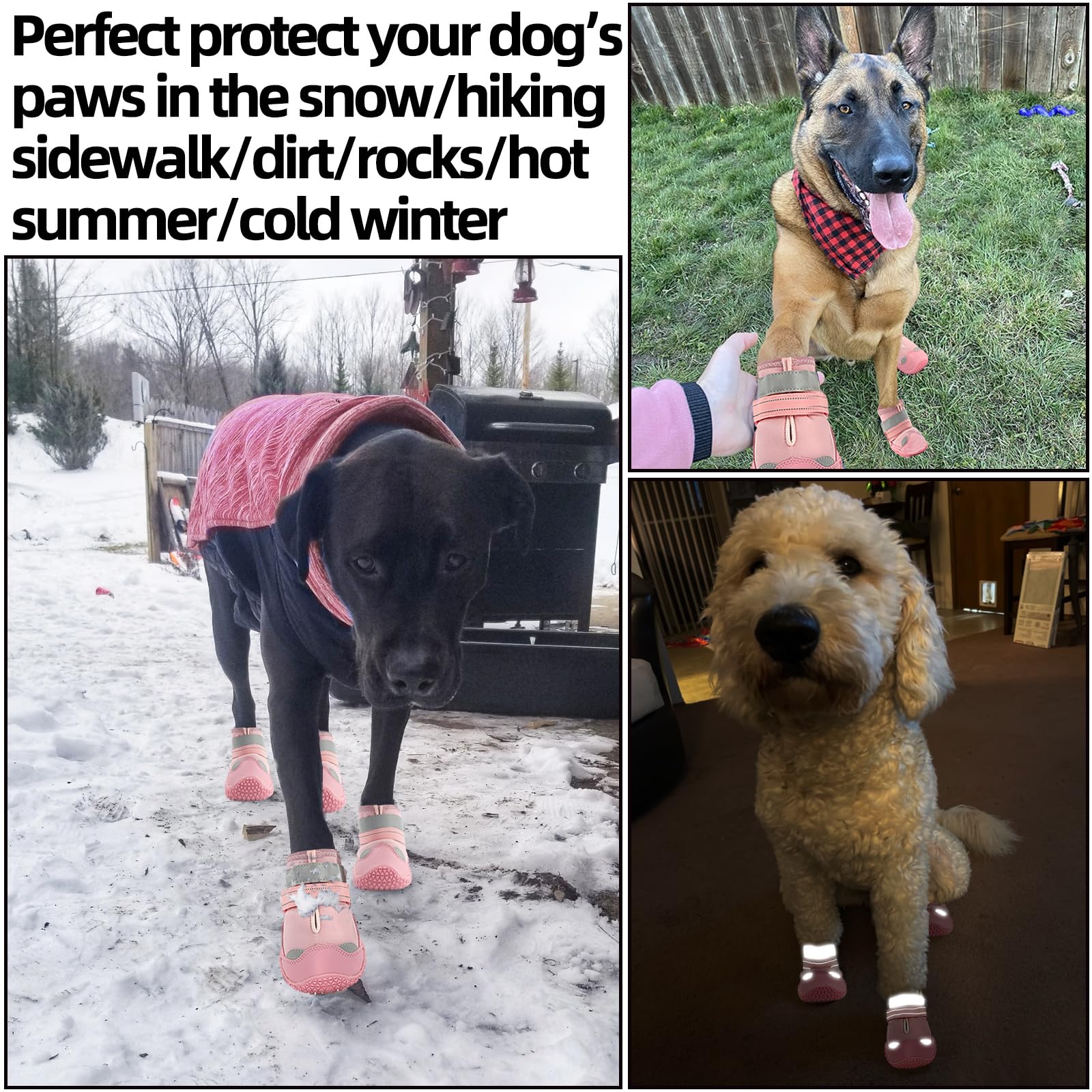 Chaussures pour Chiens de Grande Taille, Bottes et Protections de Pattes pour sols en Bois Dur, Bottes d'extérieur pour Chien pour Trottoir Chaud, Hiver, Neige, randonnée – Chaussures imperméables