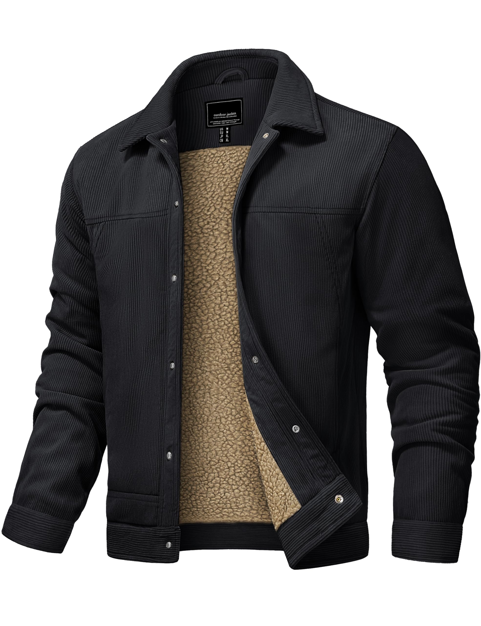 Cotrasen Men's Corduroy Jacket Fleece Lined Winter Coats Warm Button Down | Suitable for winter and autumn, warm, durable, softshell, lightweight, casual, lapel, regular fit, multi-pocket