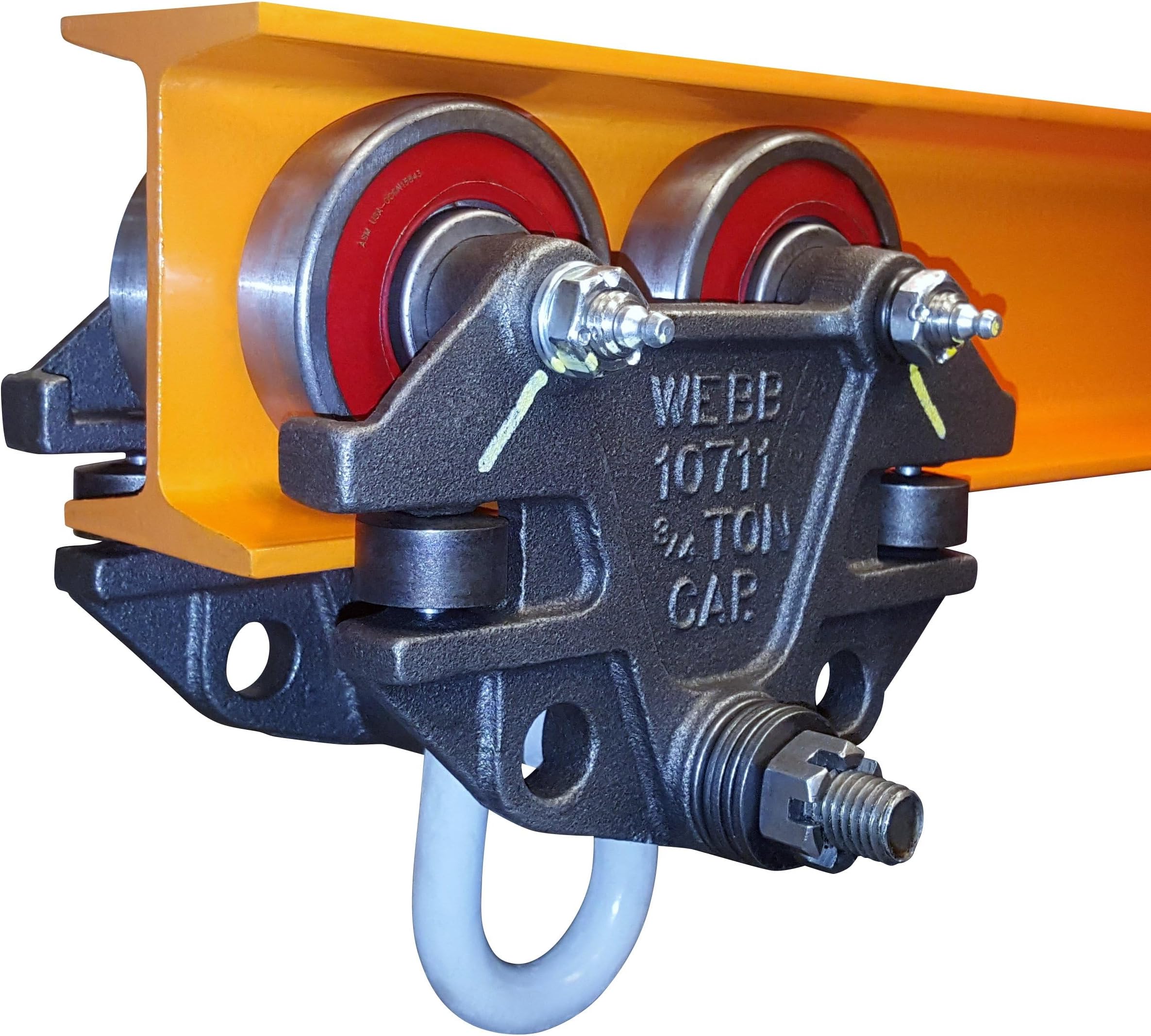Beam Trolley With Side Guide Rollers. Heavy Duty 3/4 Ton 1,500 Pounds Capacity. Industrial Grade Conveyor Trolley for I-Beams and Chain Hoists