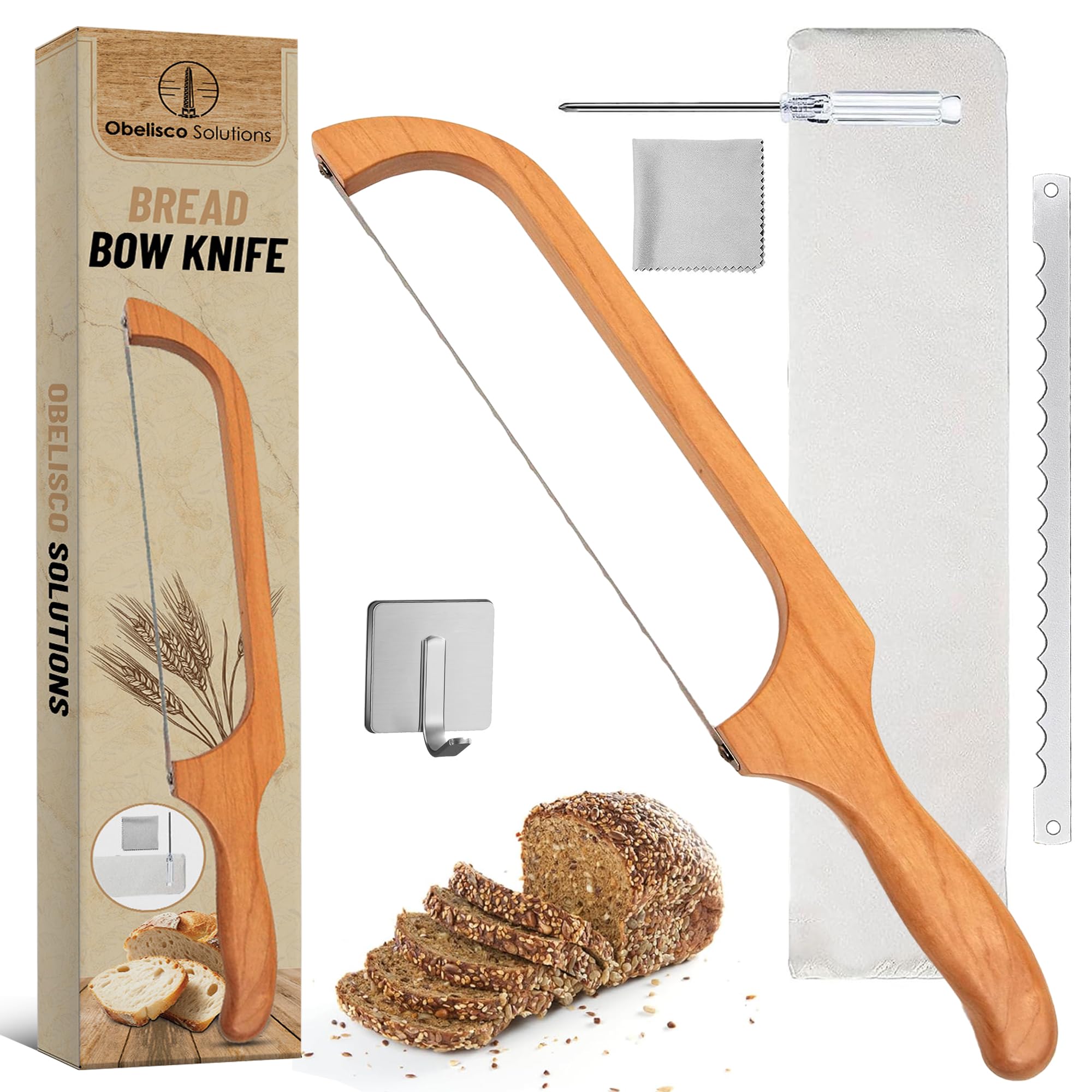 Premium Sourdough Bread Knife - Ergonomic Bow Bread Knife for Sourdough and Homemade Bread - Sharp 15.7" Stainless Steel Blade Bread Cutting Knife