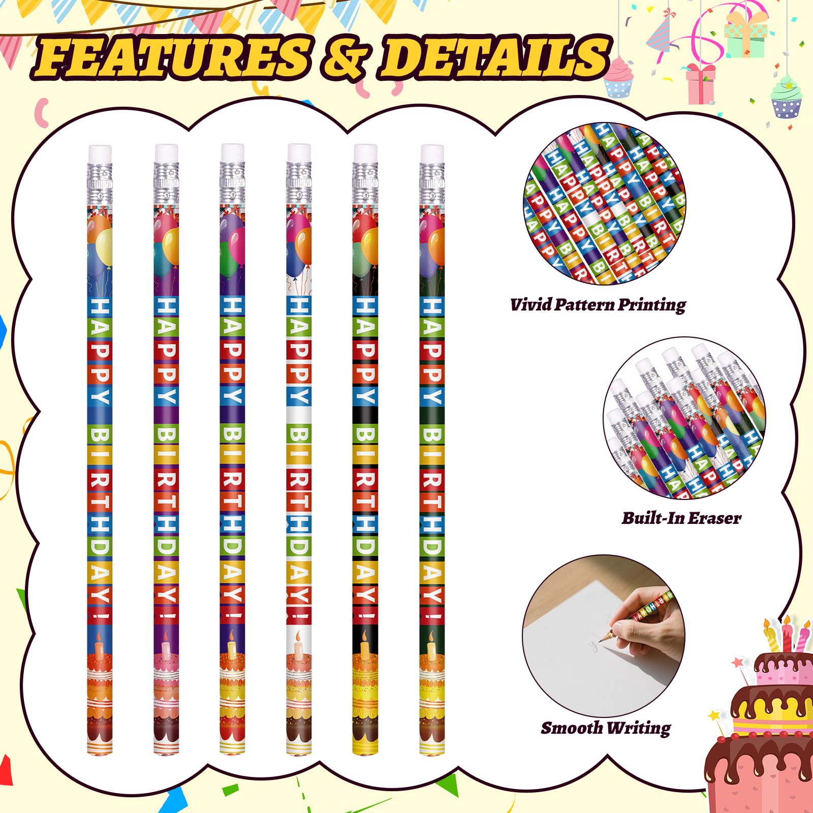 Birthday Pencils for Students Happy Birthday Pencil Bulk Colorful Wood Pencils Teacher Classroom Birthday Gifts Party Supplies 6PK