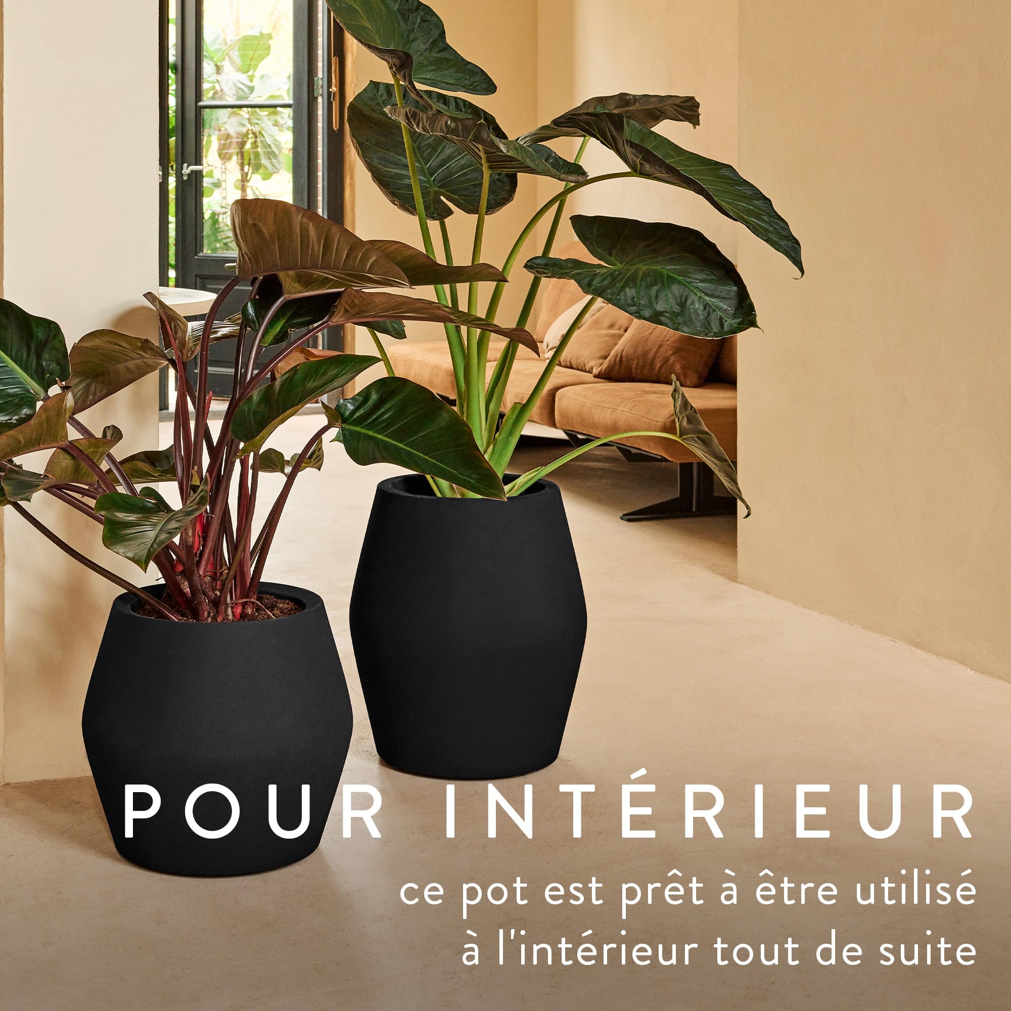 Elho June Split High 46cm Pot de Fleurs - Noir | L 46 x l 46 x H 53.6 cm | Convient à l’intérieur et à l’extérieur | Plastique 100 % recyclé