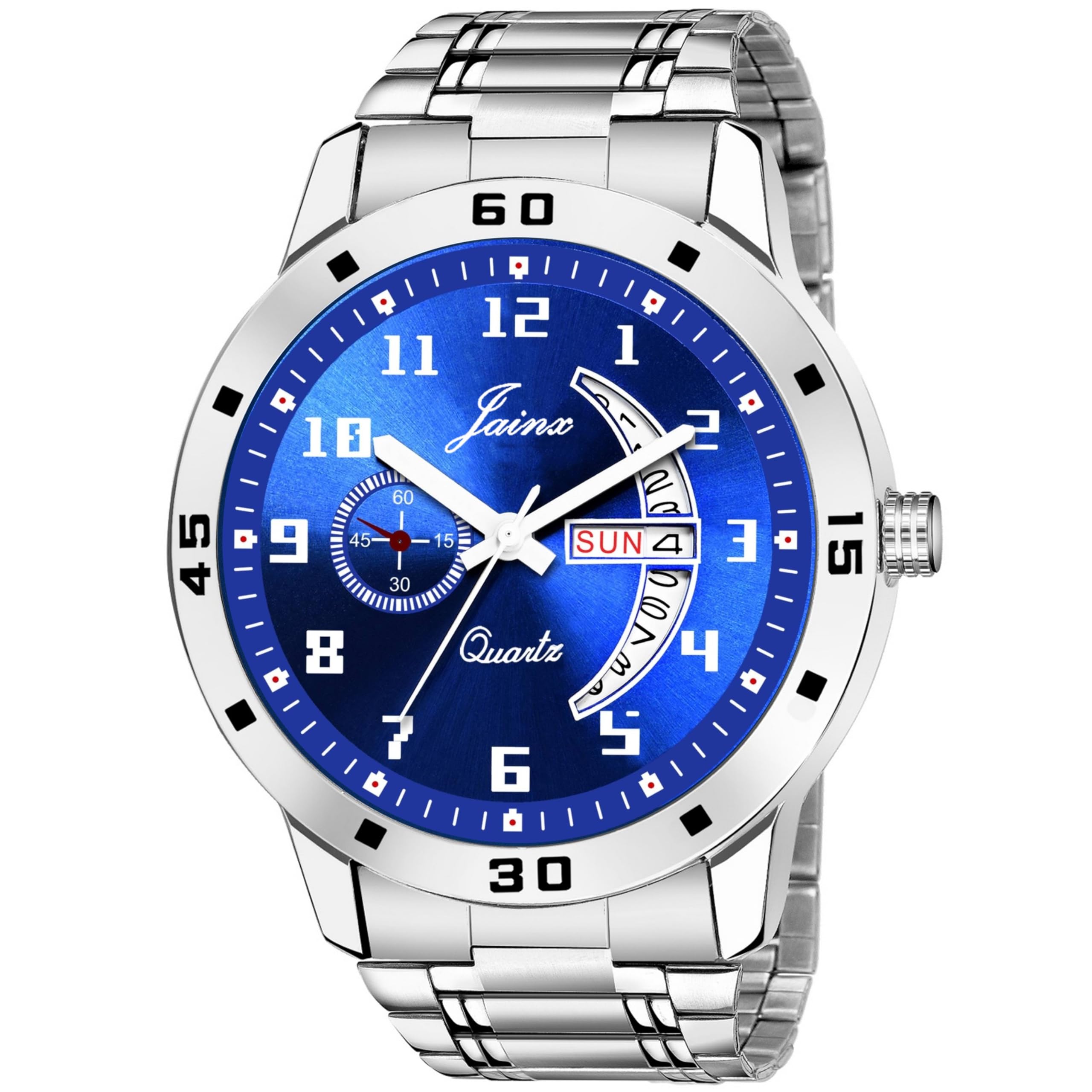 jainx Day and Date Blue Dial Steel Chain Analog Wrist Watch for Men - JM395 (B091CV722Q) Amazon Price History, Amazon Price Tracker