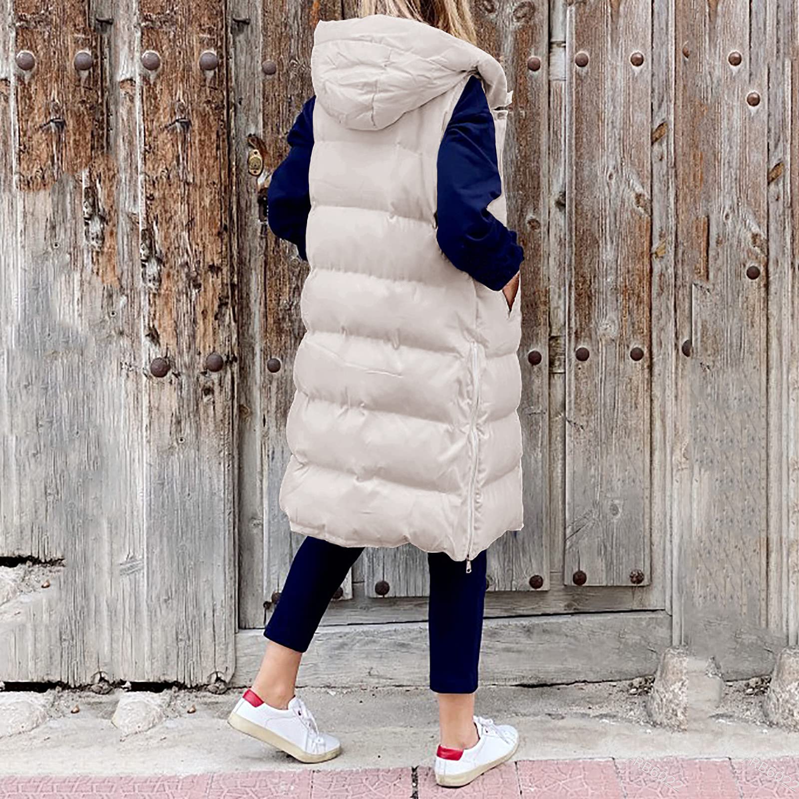 Chaleco de invierno para mujer, con capucha, sin mangas, con bolsillos, cálido, acolchado, chaqueta de entretiempo acolchada, para exteriores, tallas S - XXL