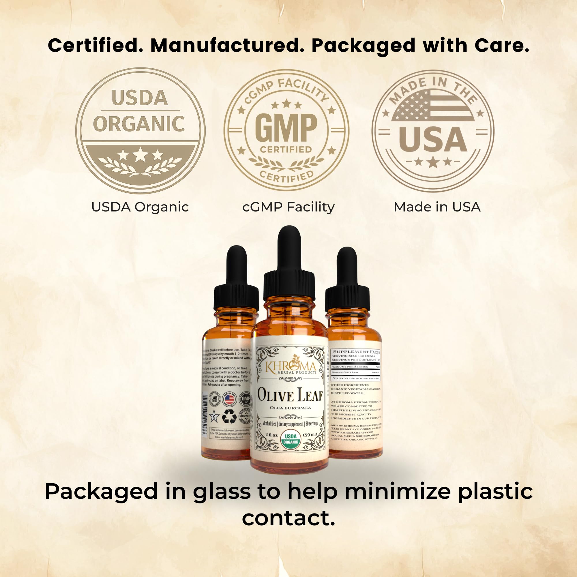 Khroma Herbal Products Organic Olive Leaf - 2 oz Liquid in a Glass Bottle - 30 Servings