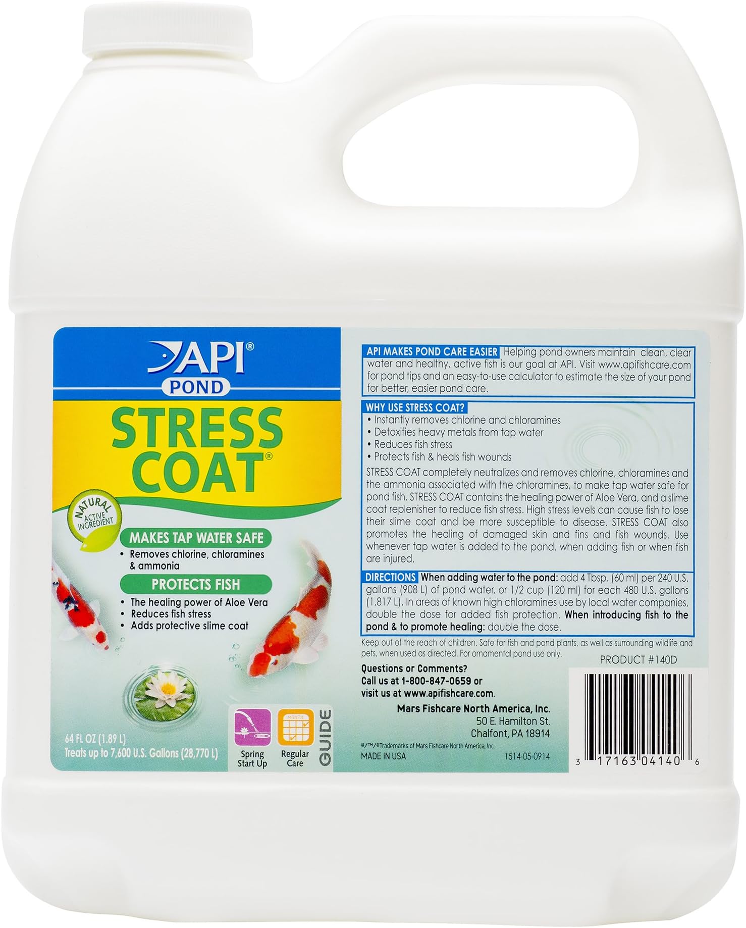 API POND STRESS COAT Pond Water Conditioner 64 Fl Oz Bottle (140D)