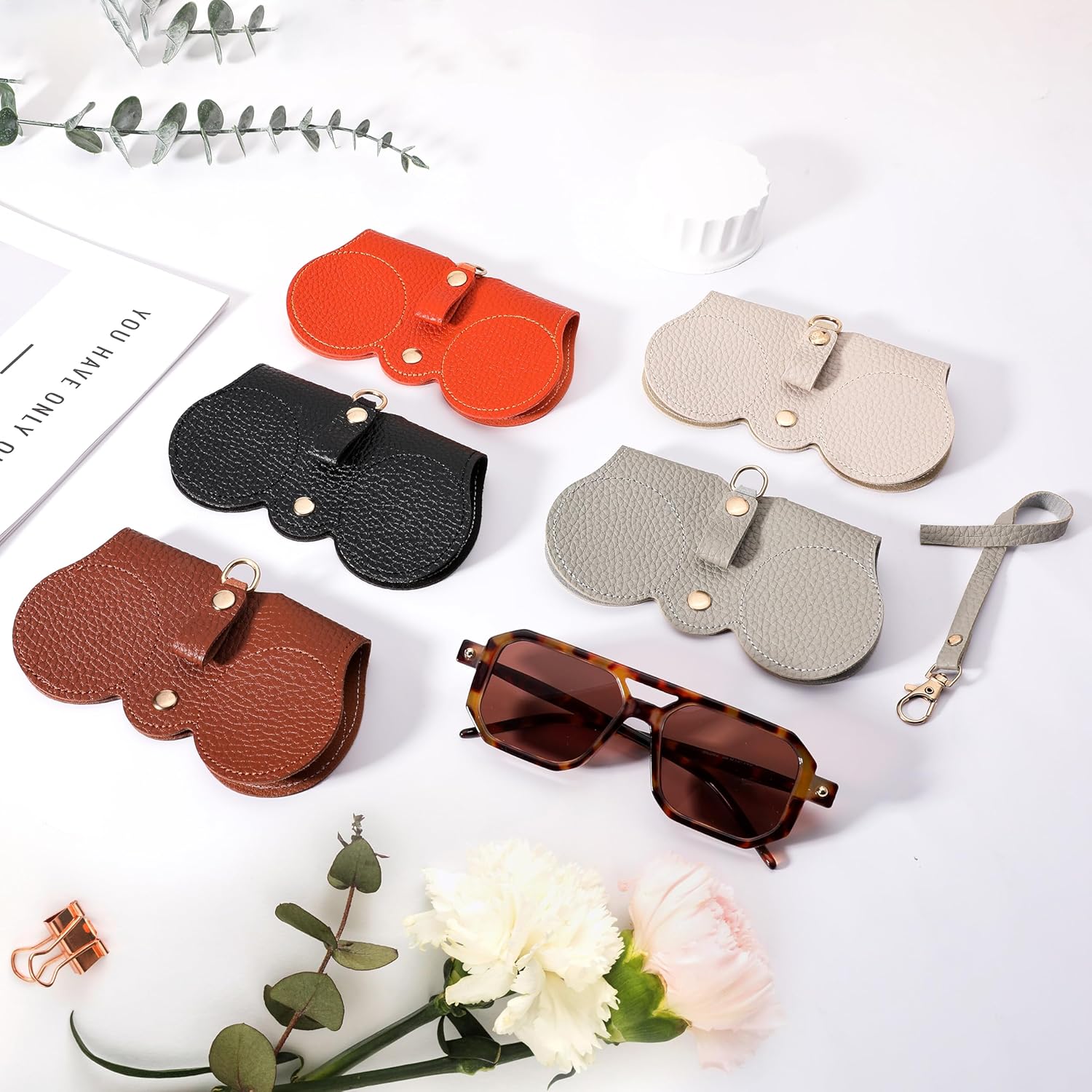 FEISEDY 2Pack Soft Leather Sunglass Bag, Holder Eyeglasses Case, Portable Glasses Pouch With Button Clip Wrist Strap B0049 - Image 6