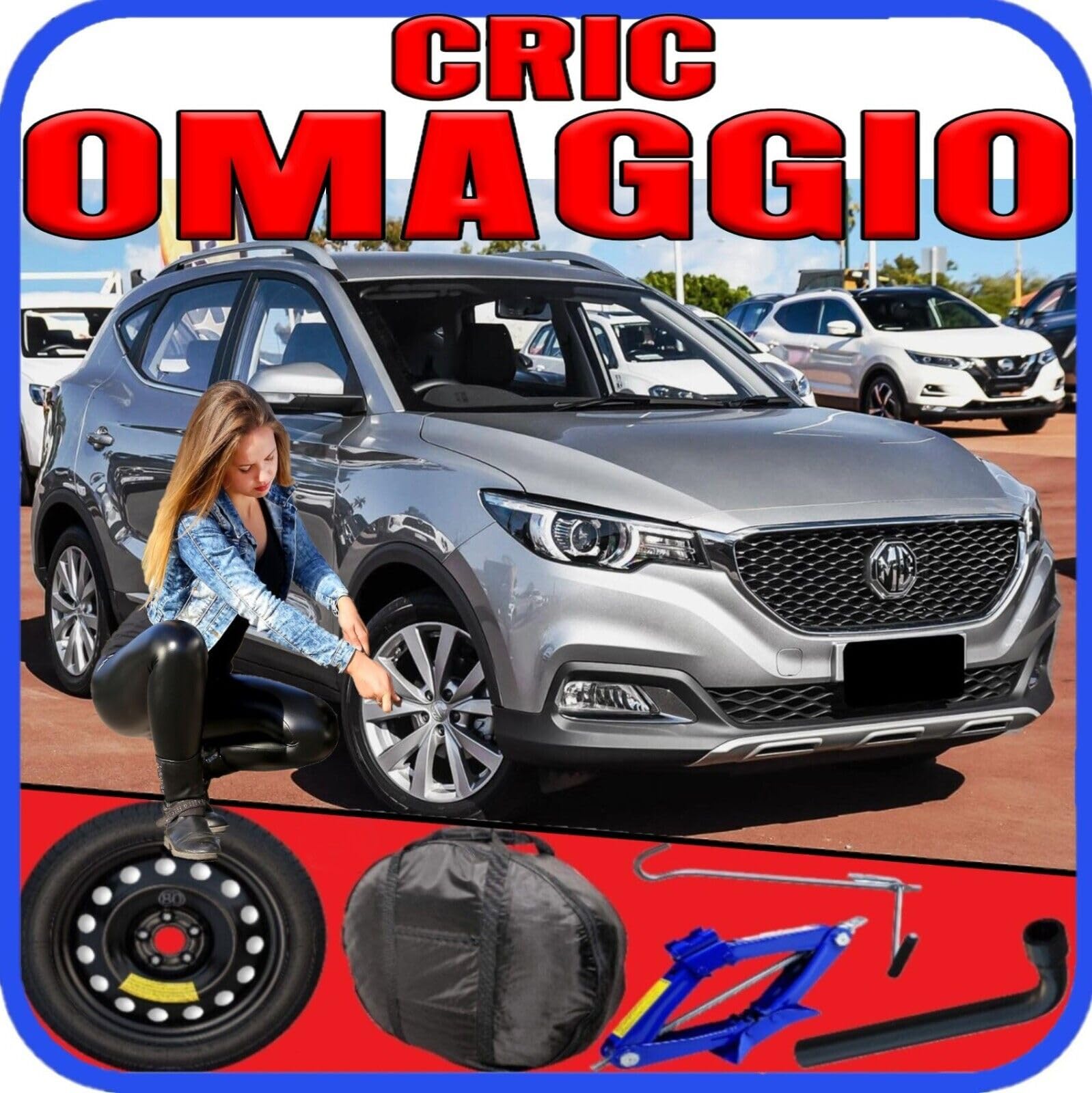 Generico Ruotino Di Scorta mg zs benzina (II) 5 Fori Gomma 125/80 R17 Da Anno 2017 Fino ad Anno 2024 Con Kit Accessori Cric Crick Chiave e Sacca 125 80 17 17""