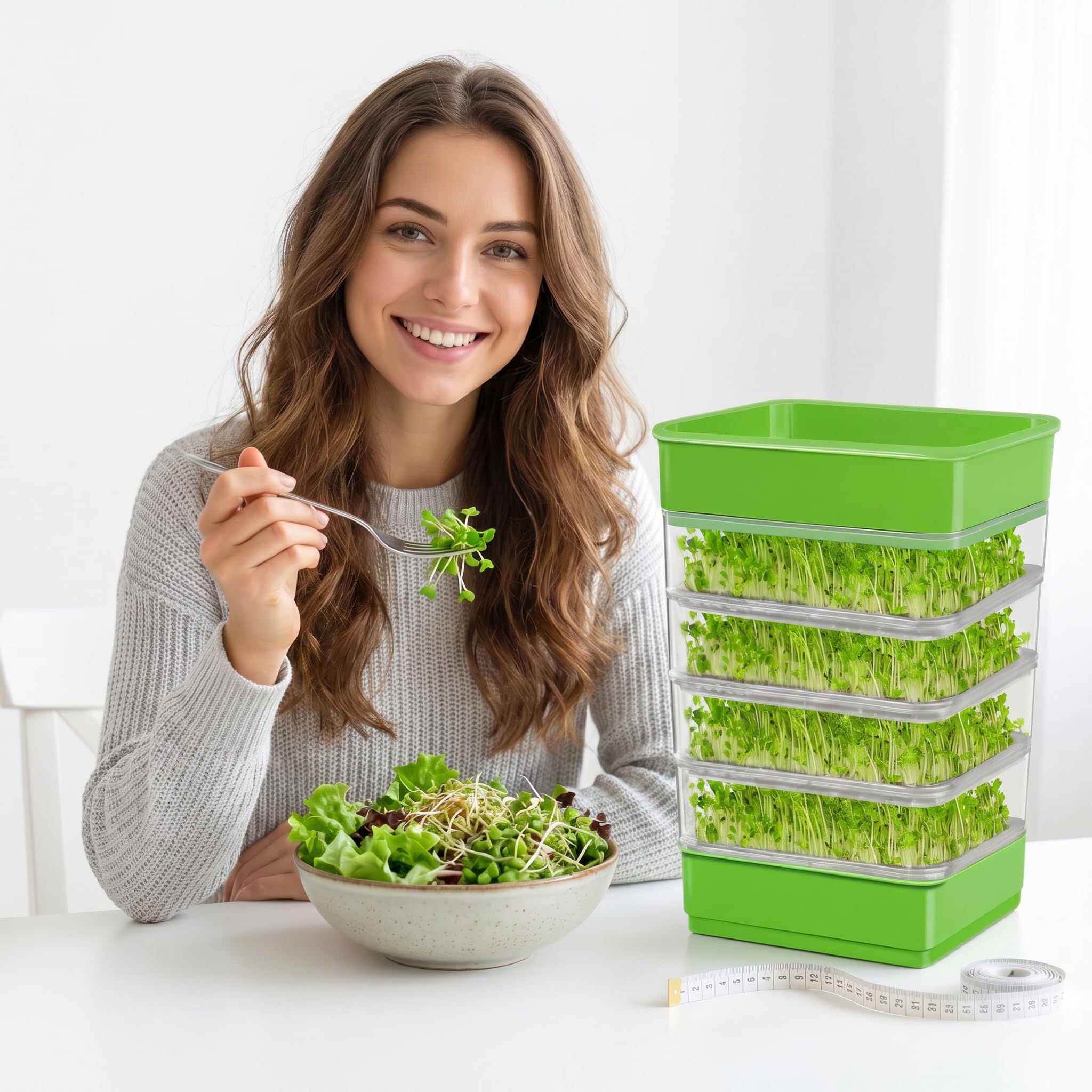 4-stöckiges Keimschale für Sprossen, Keimgerät für Microgreens | Gestapelte Grüne Mikroorganismen-Zuchtplatten für Sprossen und Microgreens, Ohne Erde, Wiederverwendbar, Hohe Keimrate