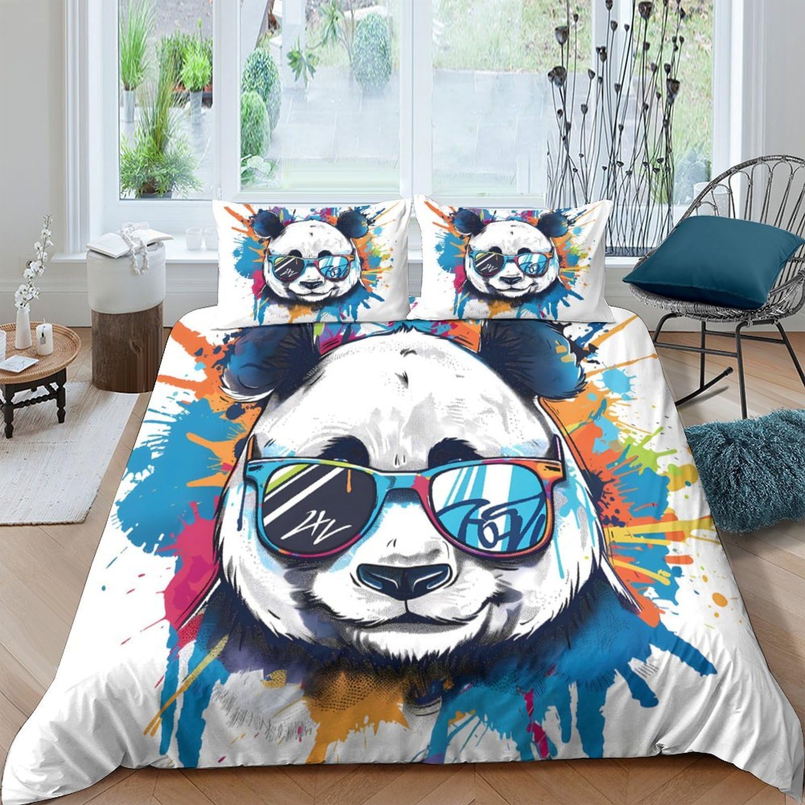 Ctjqhvkz Style-10 3D Printed Cool Panda Fitted Sheet Microfiber Soft Colourful Sunglasses Mattress Cover For Bedroom Dorm Apartment Decor Single（135X200cm）
