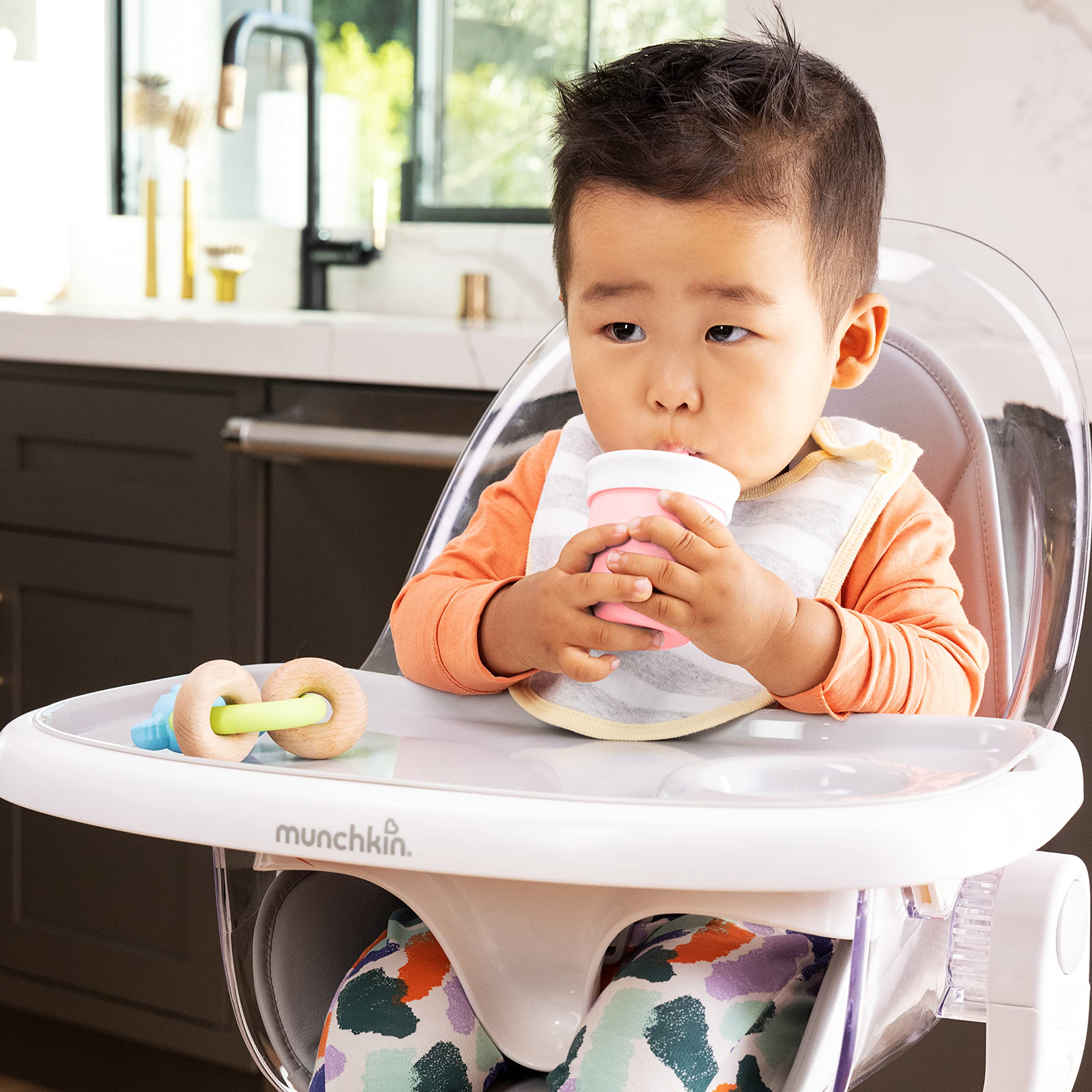 Munchkin C'est Silicone! Taza de entrenamiento abierta y taza de paja para bebés y niños pequeños, 4 onzas, coral