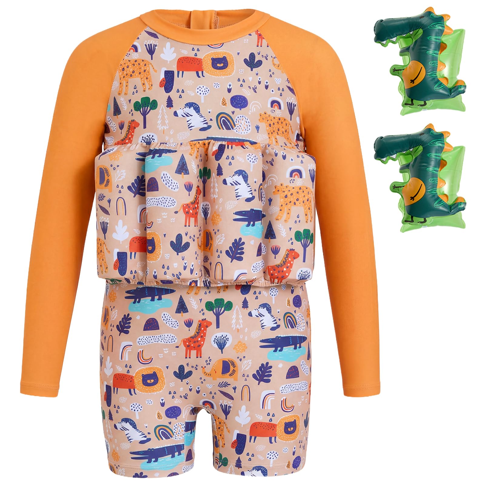 Gogokids Toddler Swim Vest, UPF 50+ Long Sleeve Float Suit with 8 Removable Buoyancy Pads & Arm Floats, Back Zip Learn-to-Swim for Kids 1-6 Years (10-20kg)