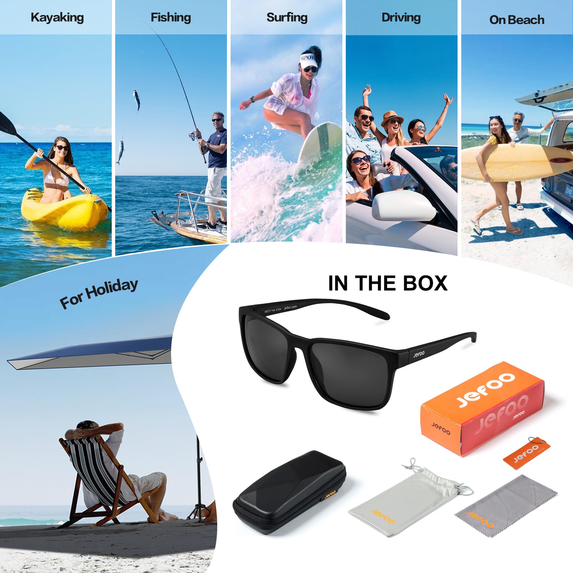 Jefoo Lentes de sol polarizados de pesca para hombres y mujeres, kayak, surf, conducción, ligeros, deportivos, protección UV