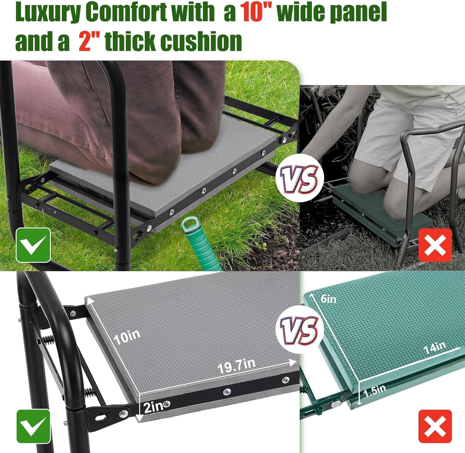 Tabouret de Jardin Pliable, Banc Agenouilloir avec Coussin de Confort de 5 cm d'Epaisseur, Capacité de 180 kg pour Jardinage Banc de Jardin pour Seniors, Femmes, Hommes/Noir