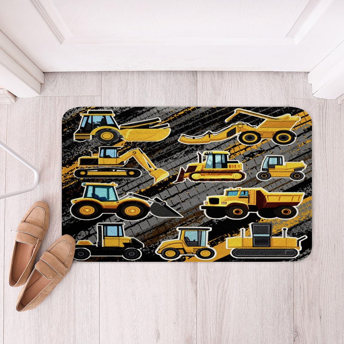 Erosebridal Equipment Trucks Bath Mat, Excavators Yellow Vehicle Plush Bath Rugs for Boys Teens Kids Non Slip Machine Washable Shaggy Doormats,