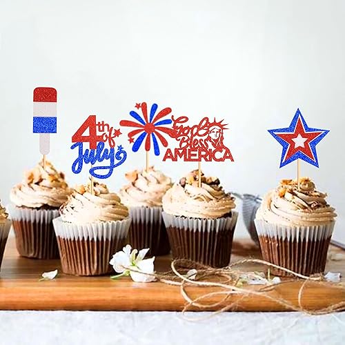 Miniatura 5 de 30 piezas de decoración para cupcakes del Día de la Independencia con purpurina de la bandera nacional, para palillos de dientes, accesorios para